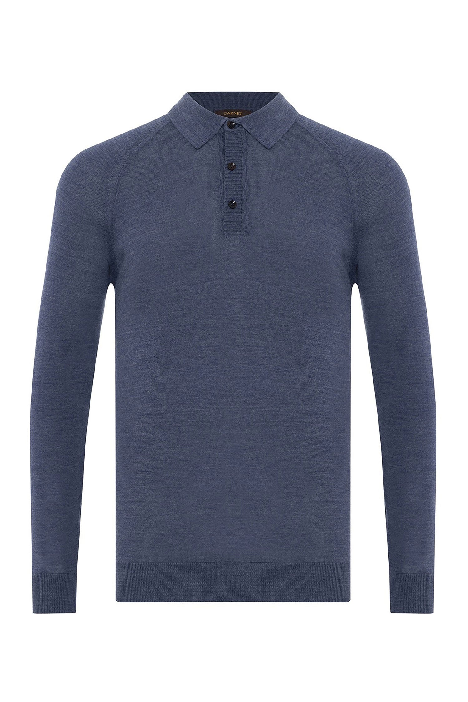 Garnet Men's Italian Shoulder Long Sleeve Wool Polo Sweater 2422030 Indigo