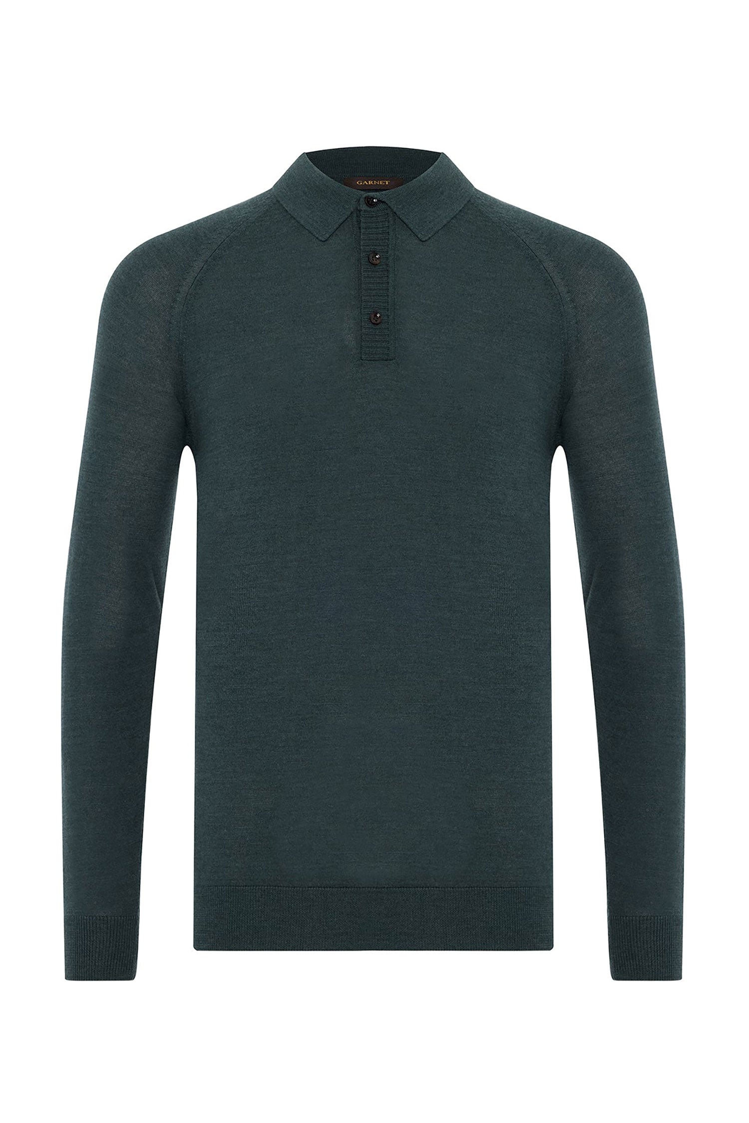 Garnet Men's Italian Shoulder Long Sleeve Wool Polo Sweater 2422030 petrol