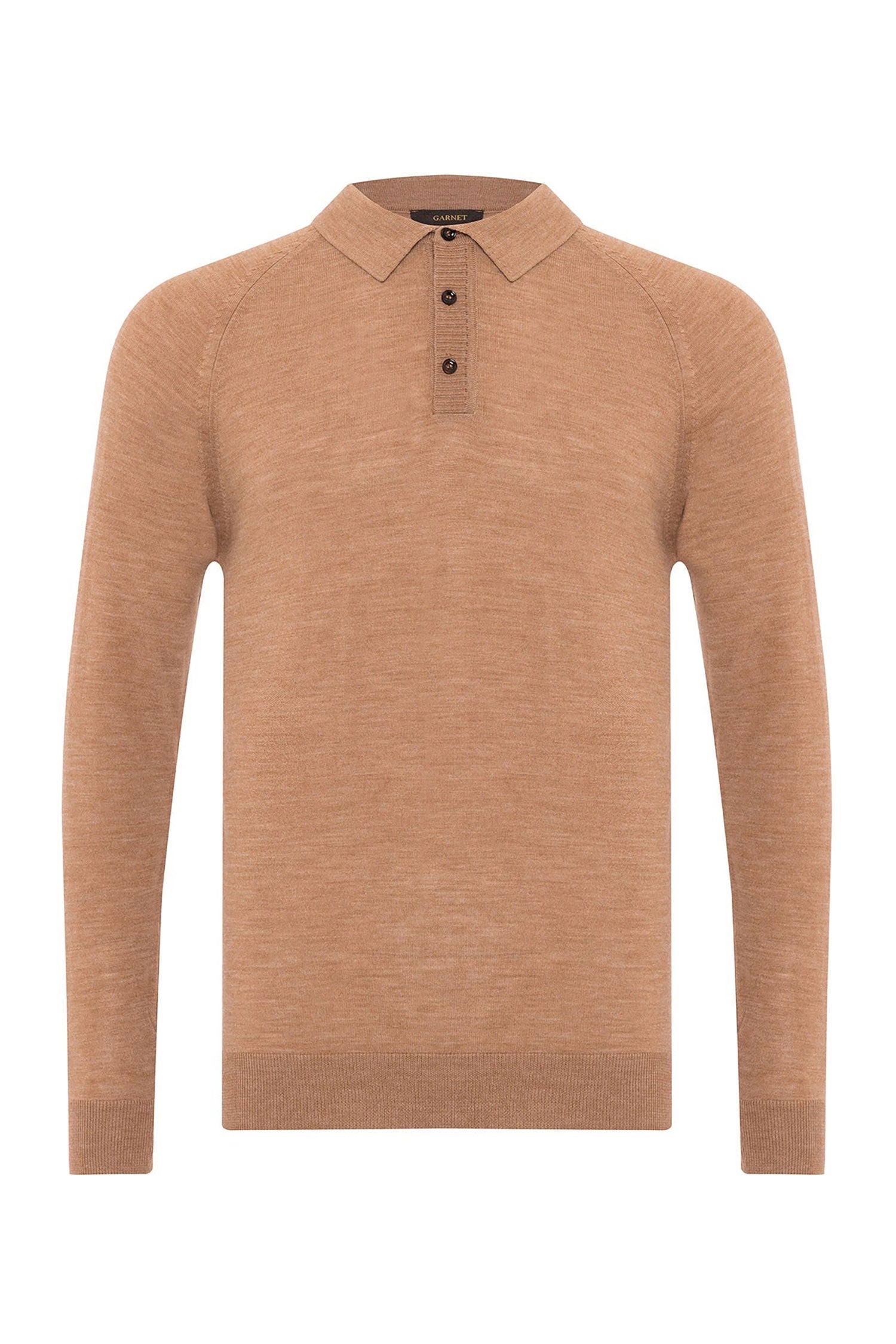 Garnet Men's Italian Shoulder Long Sleeve Wool Polo Sweater 2422030 Beige