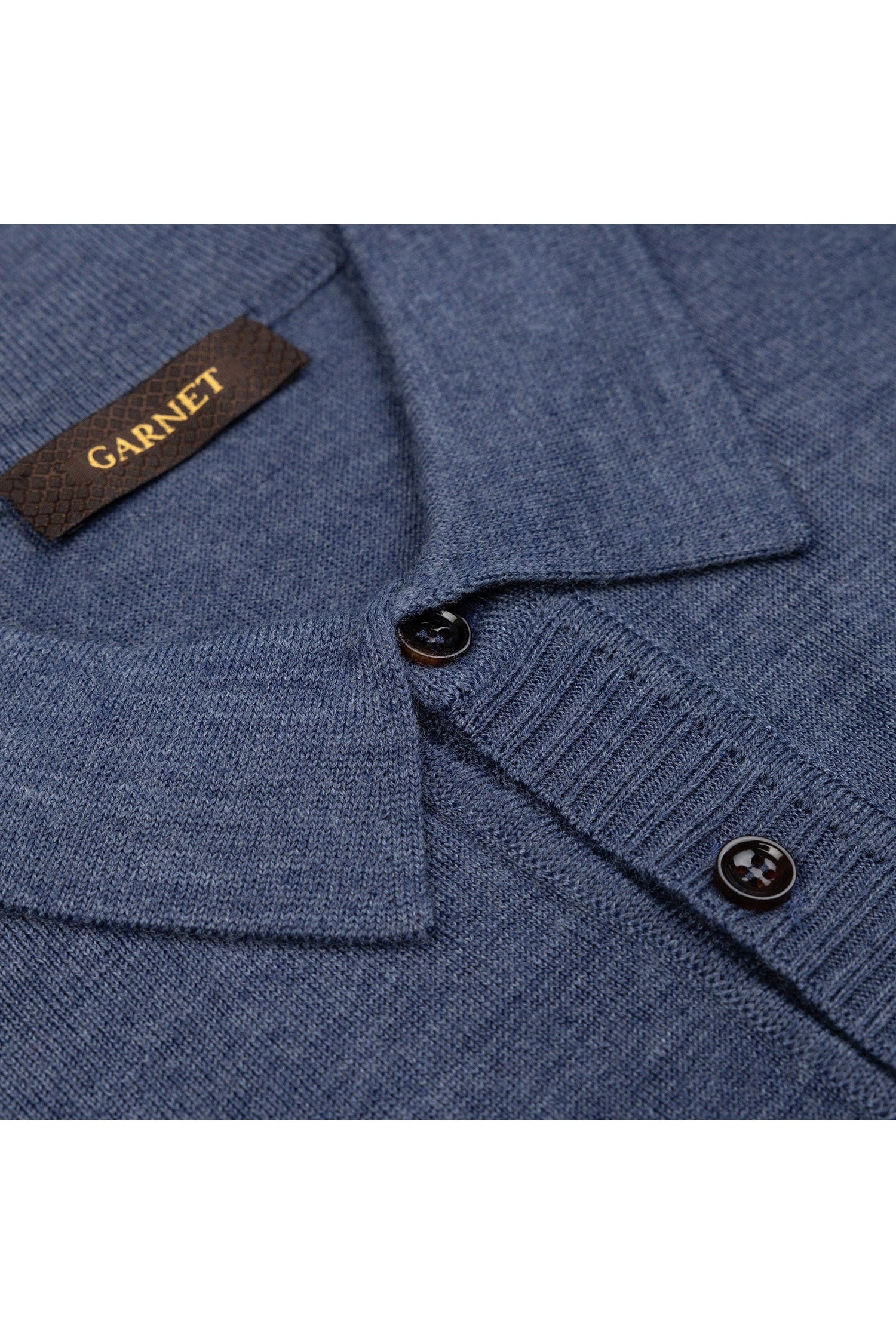 Garnet Men's Italian Shoulder Long Sleeve Wool Polo Sweater 2422030 Indigo