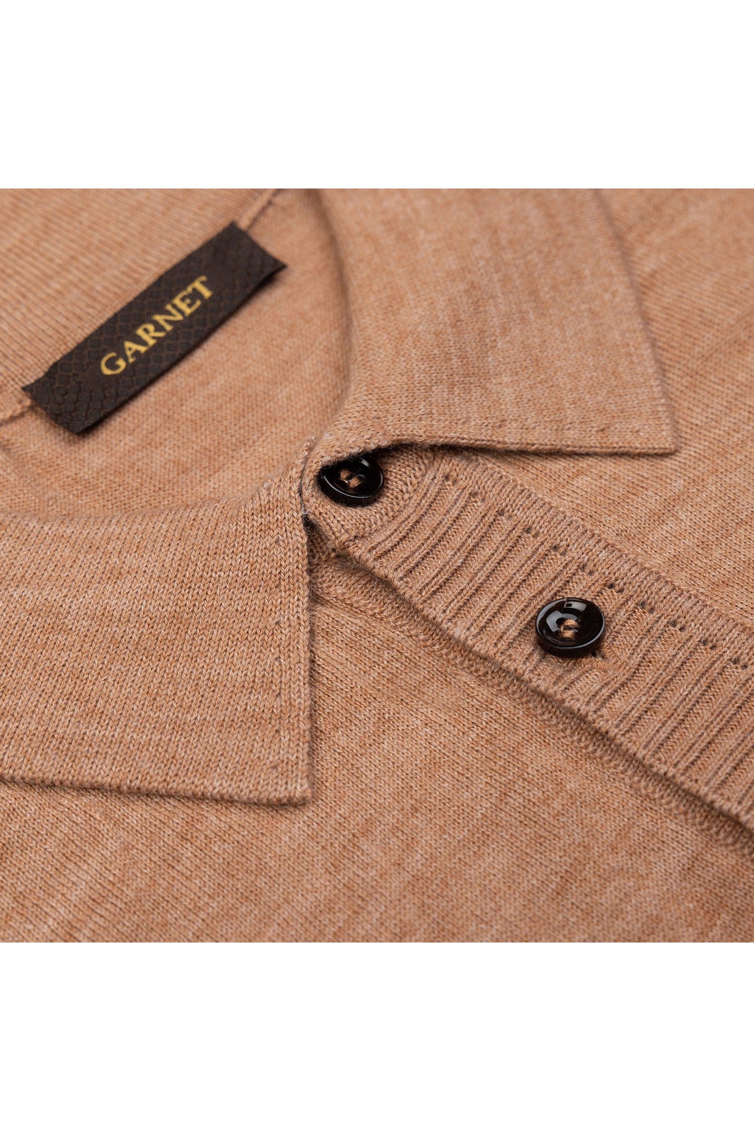 Garnet Men's Italian Shoulder Long Sleeve Wool Polo Sweater 2422030 Beige