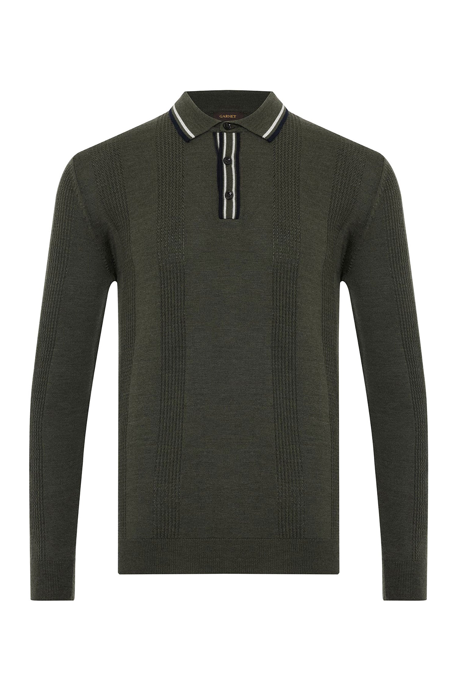 Garnet Men's Jacquard Long Sleeve Wool Polo Sweater 2422031 Olive