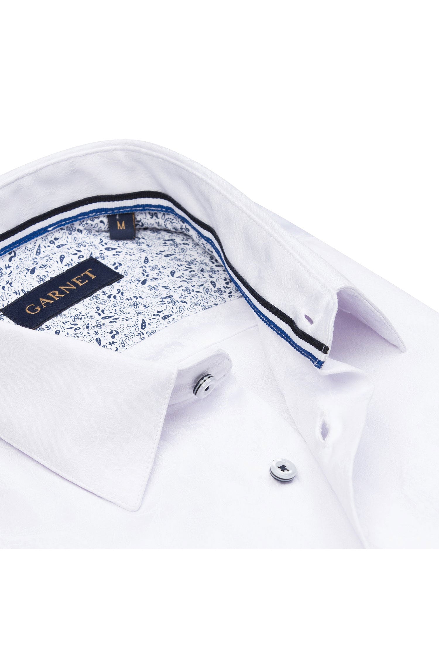Garnet Men's Soli Plain Jacquard Long Sleeve Shirt 241102 White
