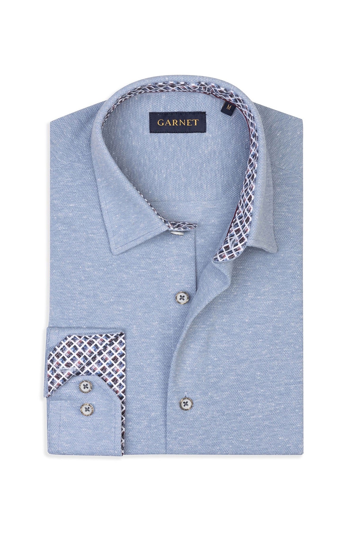 Gernet Mens's Melange Pique Knit Long Sleeve Shirt 2421007 Blue