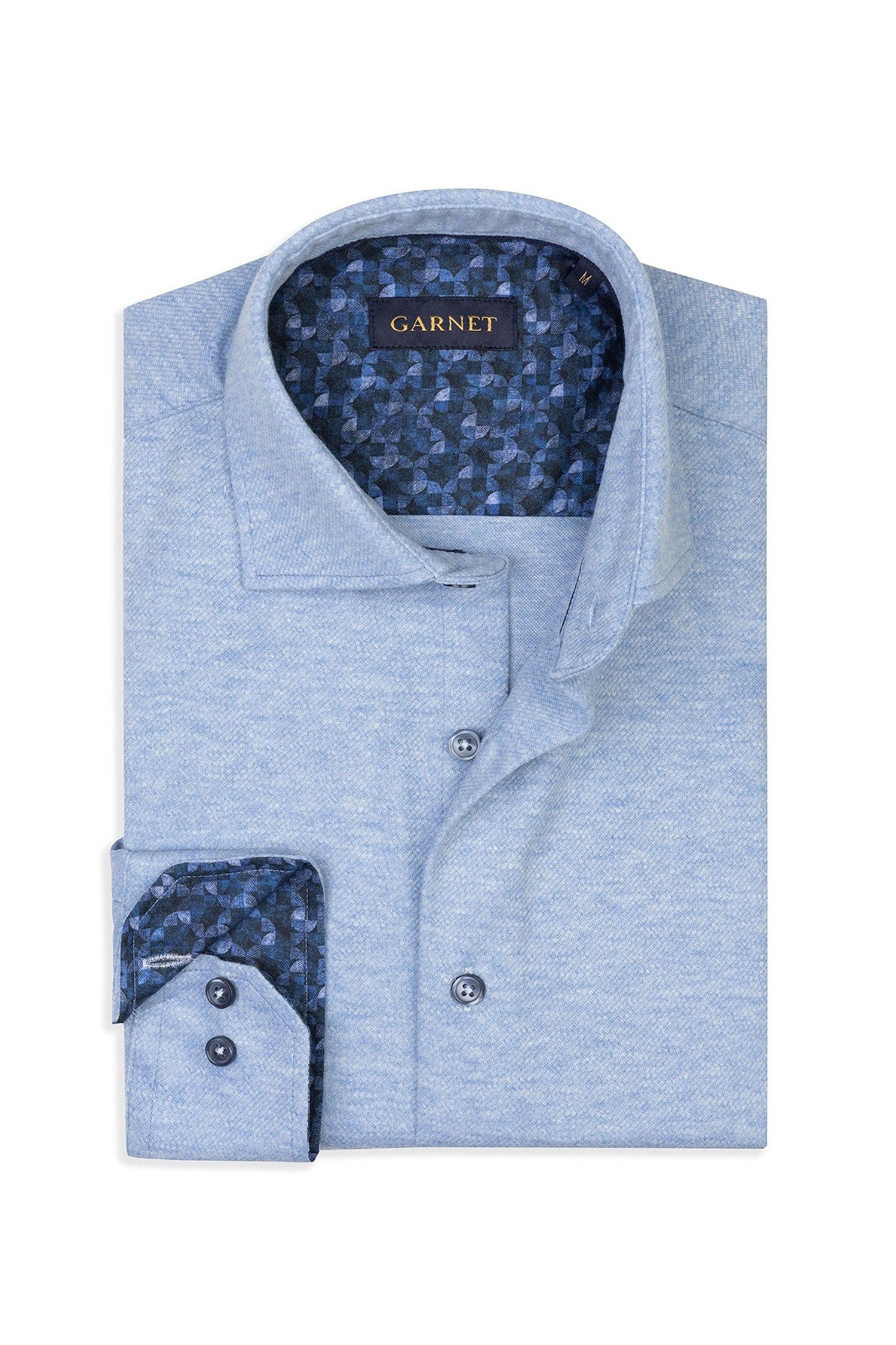 Garnet men's Melange Twill Knit Cotton Long Sleeve Shirt 2421008 Blue