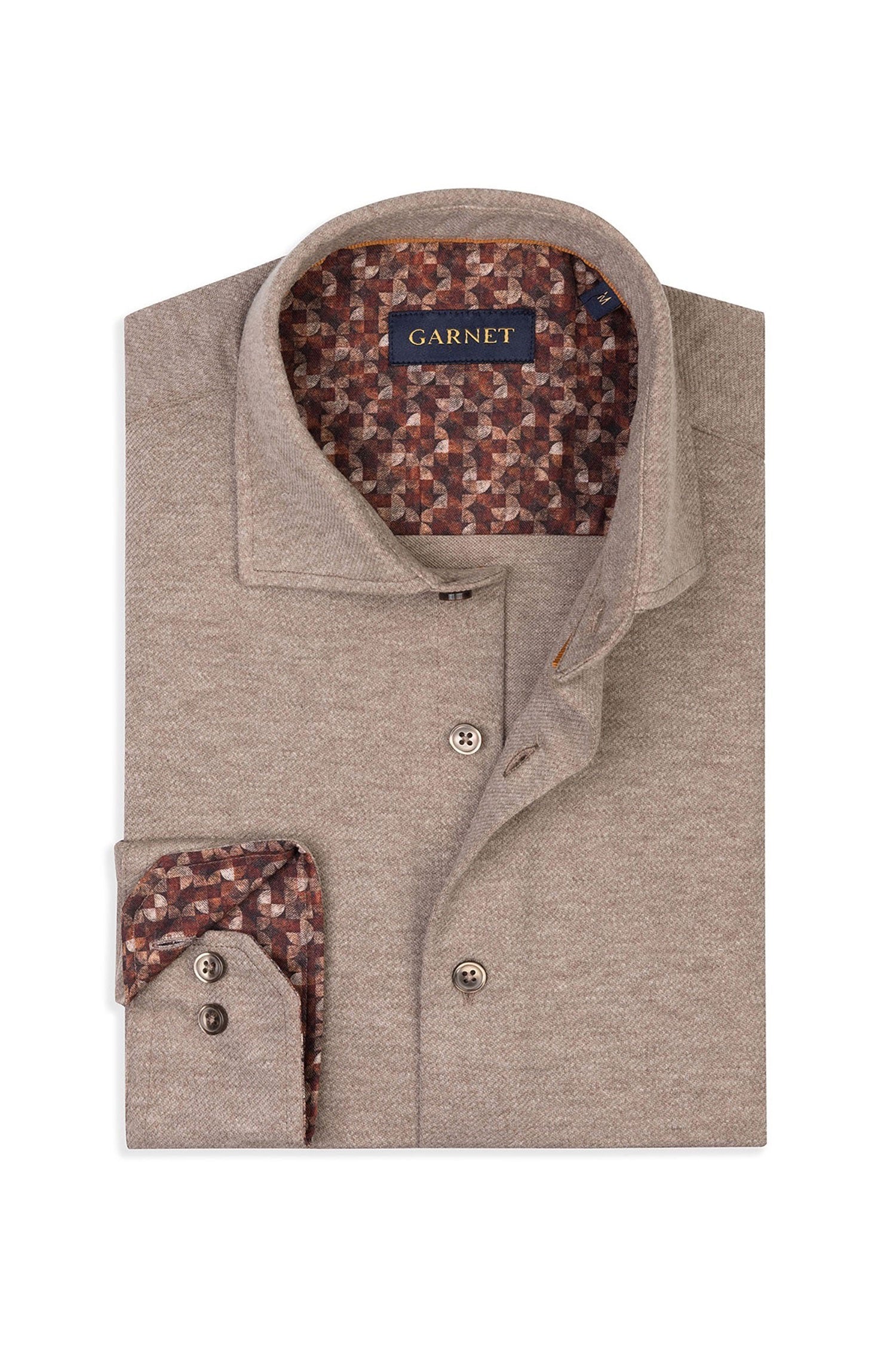 Garnet men's Melange Twill Knit Cotton Long Sleeve Shirt 2421008 Brown