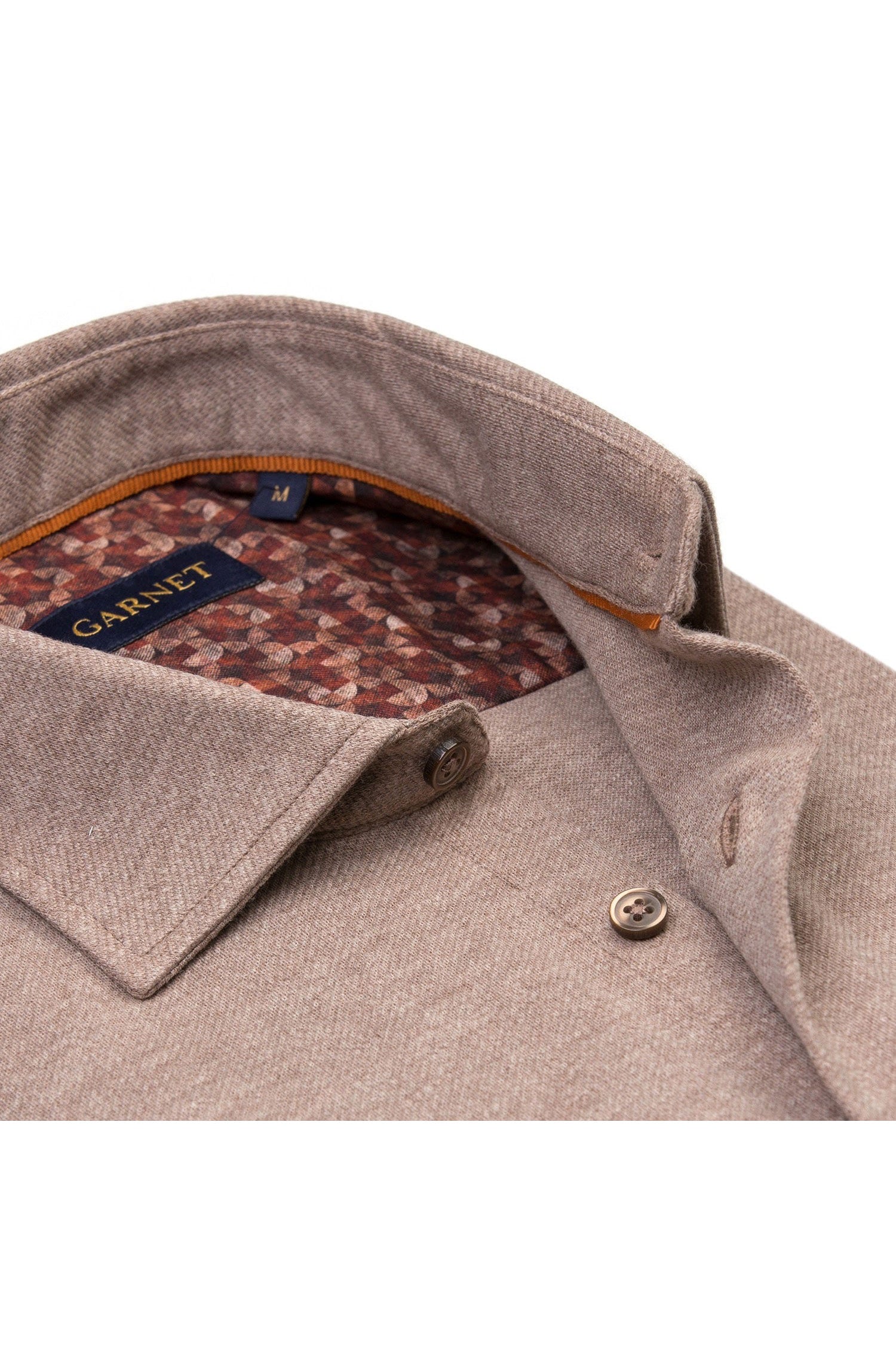 Garnet men's Melange Twill Knit Cotton Long Sleeve Shirt 2421008 Brown