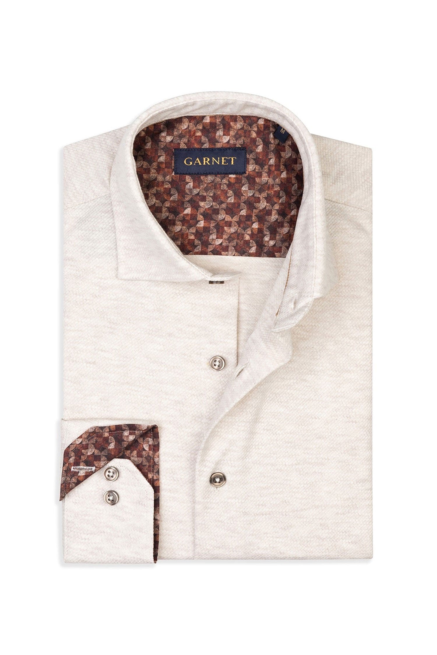 Garnet men's Melange Twill Knit Cotton Long Sleeve Shirt 2421008 White