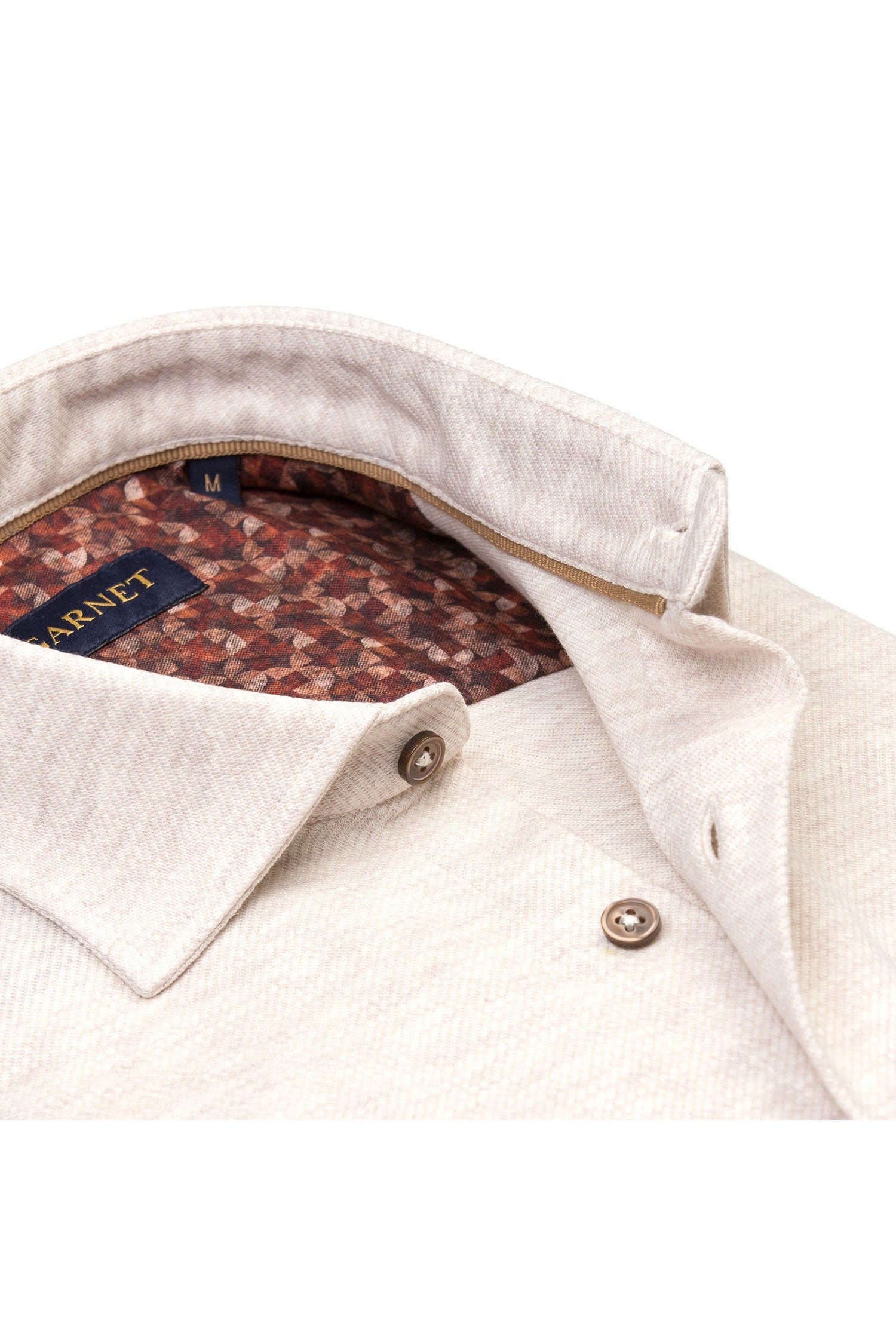 Garnet men's Melange Twill Knit Cotton Long Sleeve Shirt 2421008 Ivory