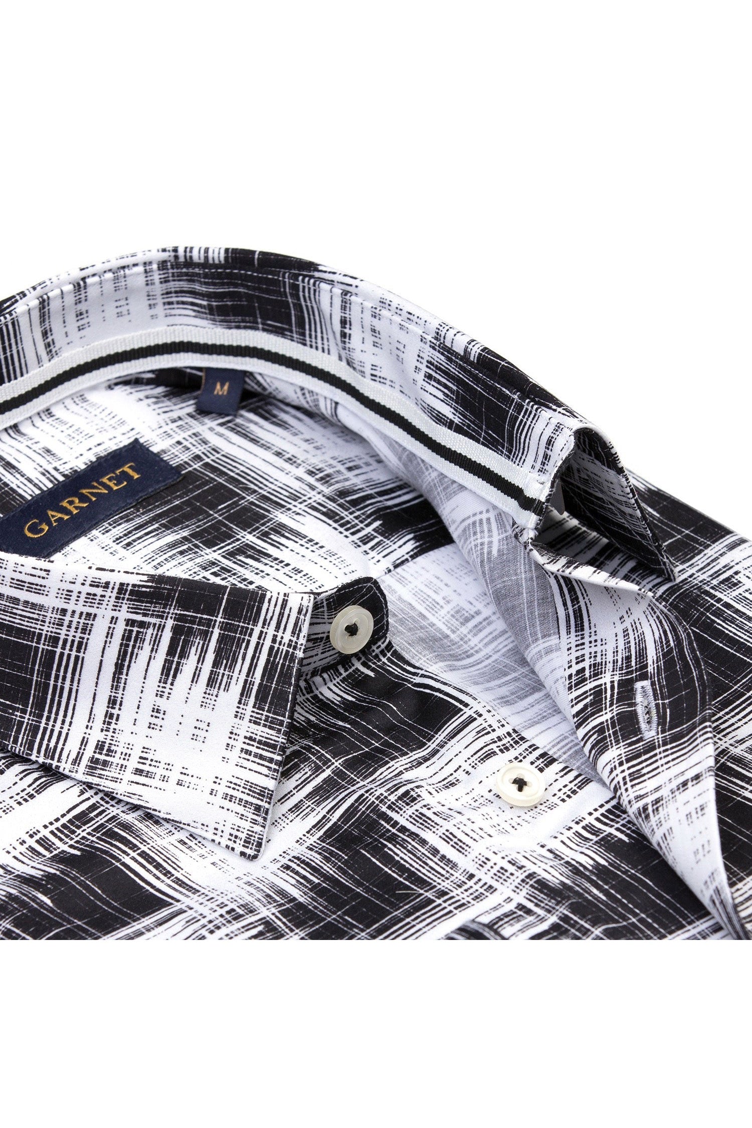 Garnet Men's Checkered Plaid Long Sleeve Black White Shirt 2421105