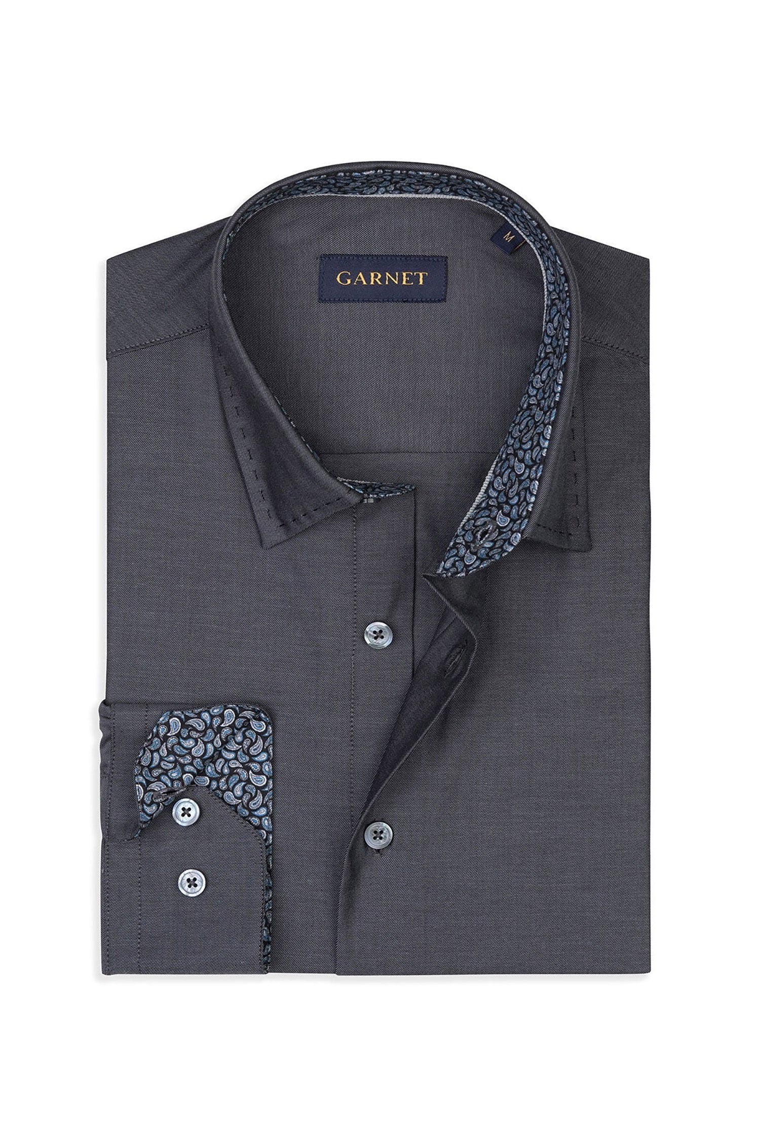 Garnet Men's Shadow Paisley Long Sleeve Button Down Shirt 2421099 Charcoal