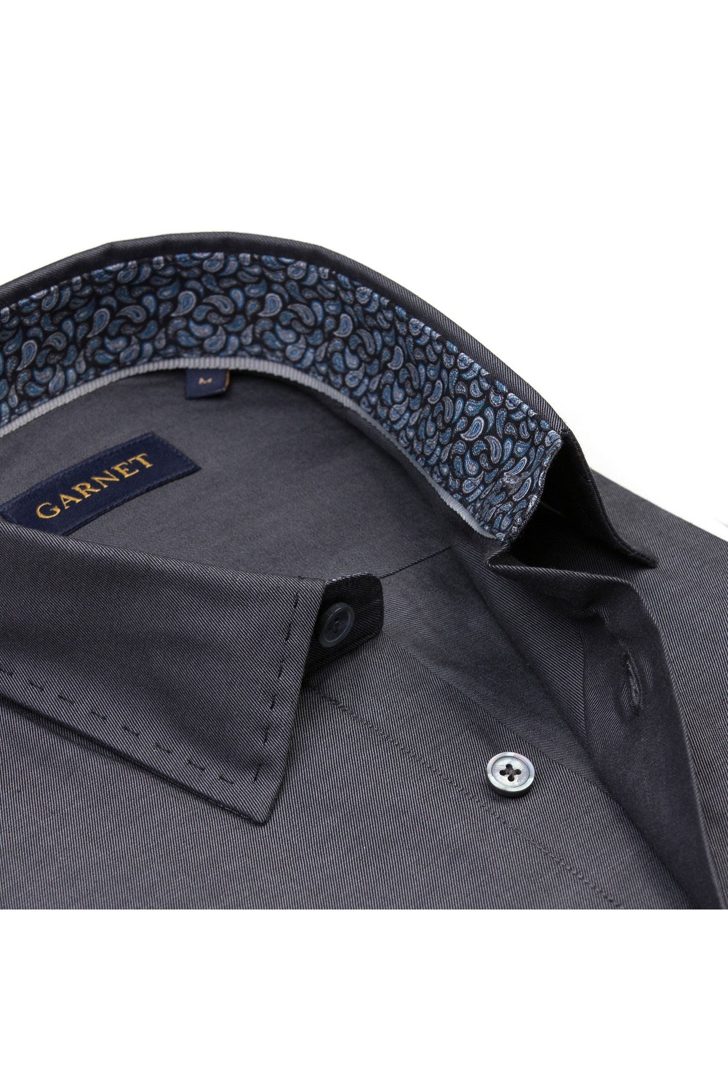 Garnet Men's Shadow Paisley Long Sleeve Button Down Shirt 2421099 Charcoal