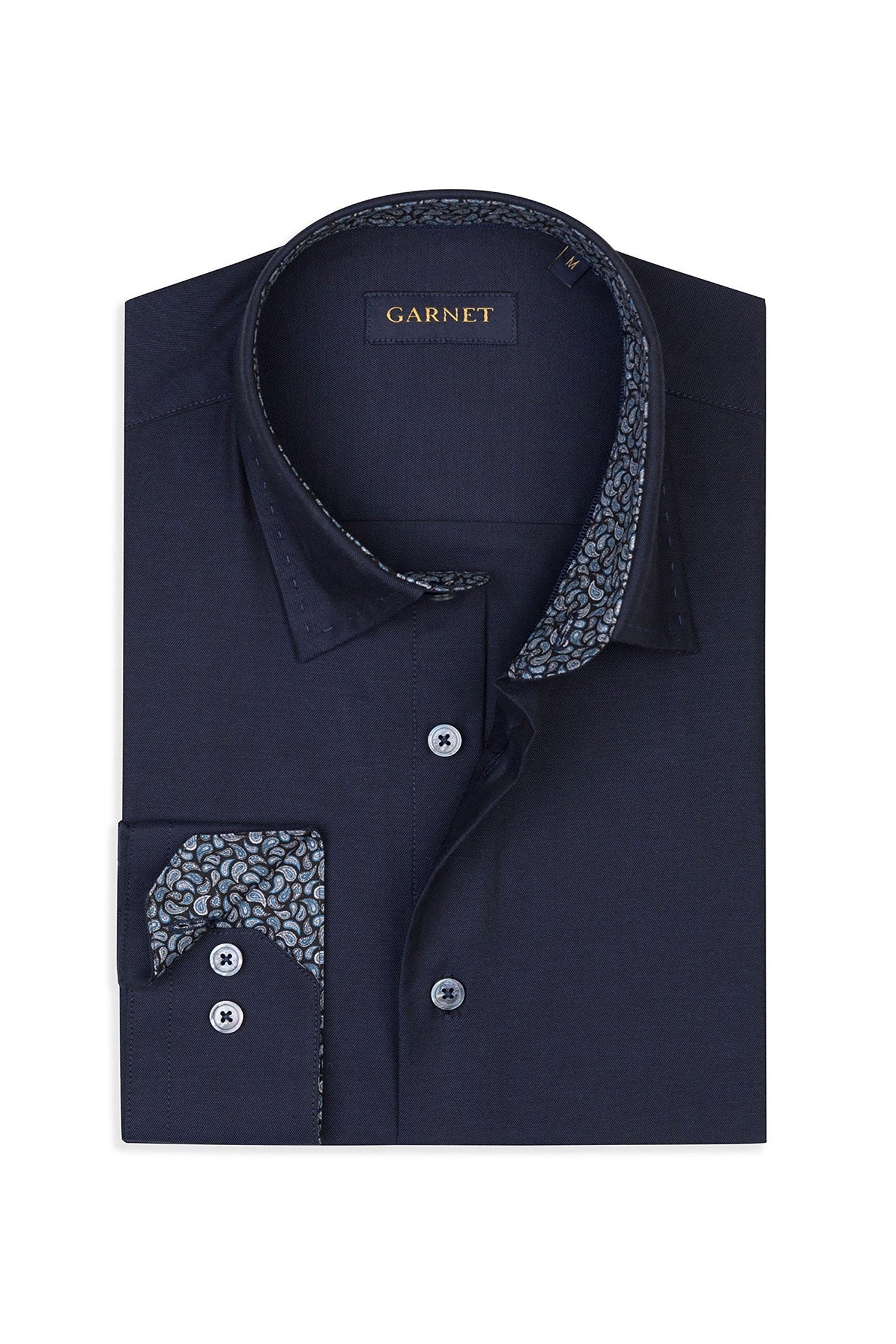 Garnet Men's Shadow Paisley Long Sleeve Button Down Shirt 2421099 Navy