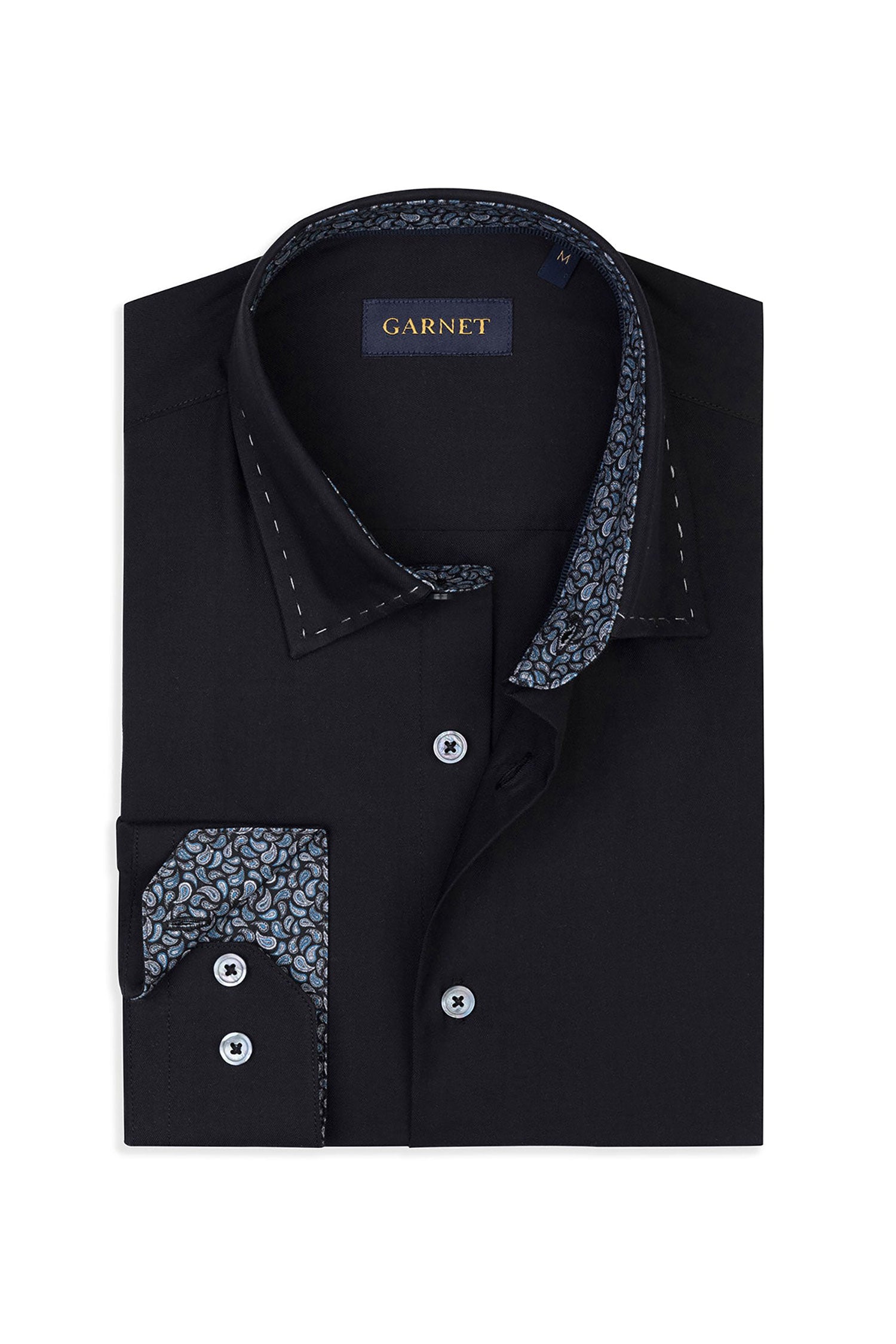 Garnet Men's Shadow Paisley Long Sleeve Button Down Shirt 2421099 Black