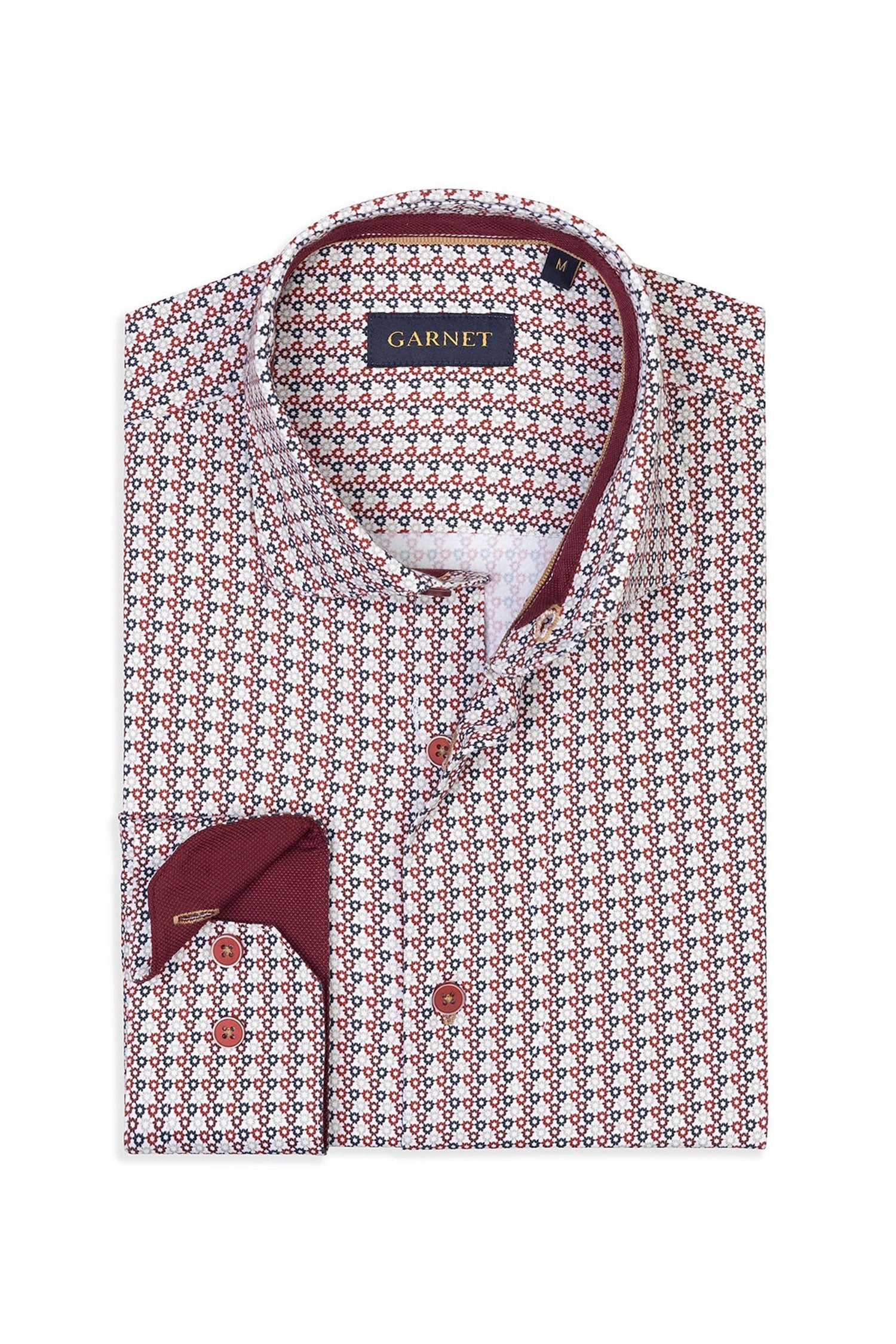 Garnet Men's Geometric Floral StretchLong Sleeve Shirt 2421088