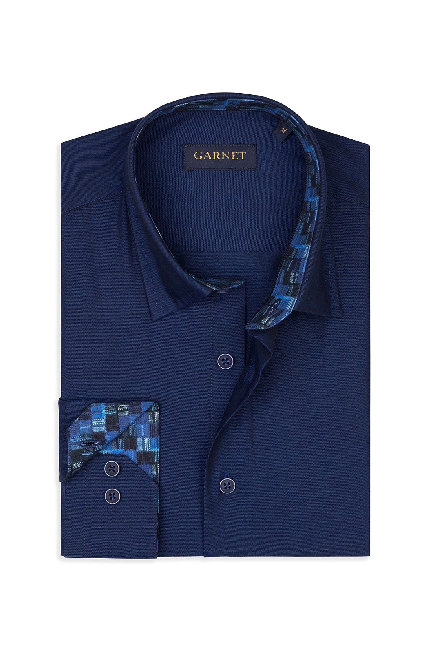 Garnet Men's Twill Solid Color Long Sleeve Shirt 2421076 Navy