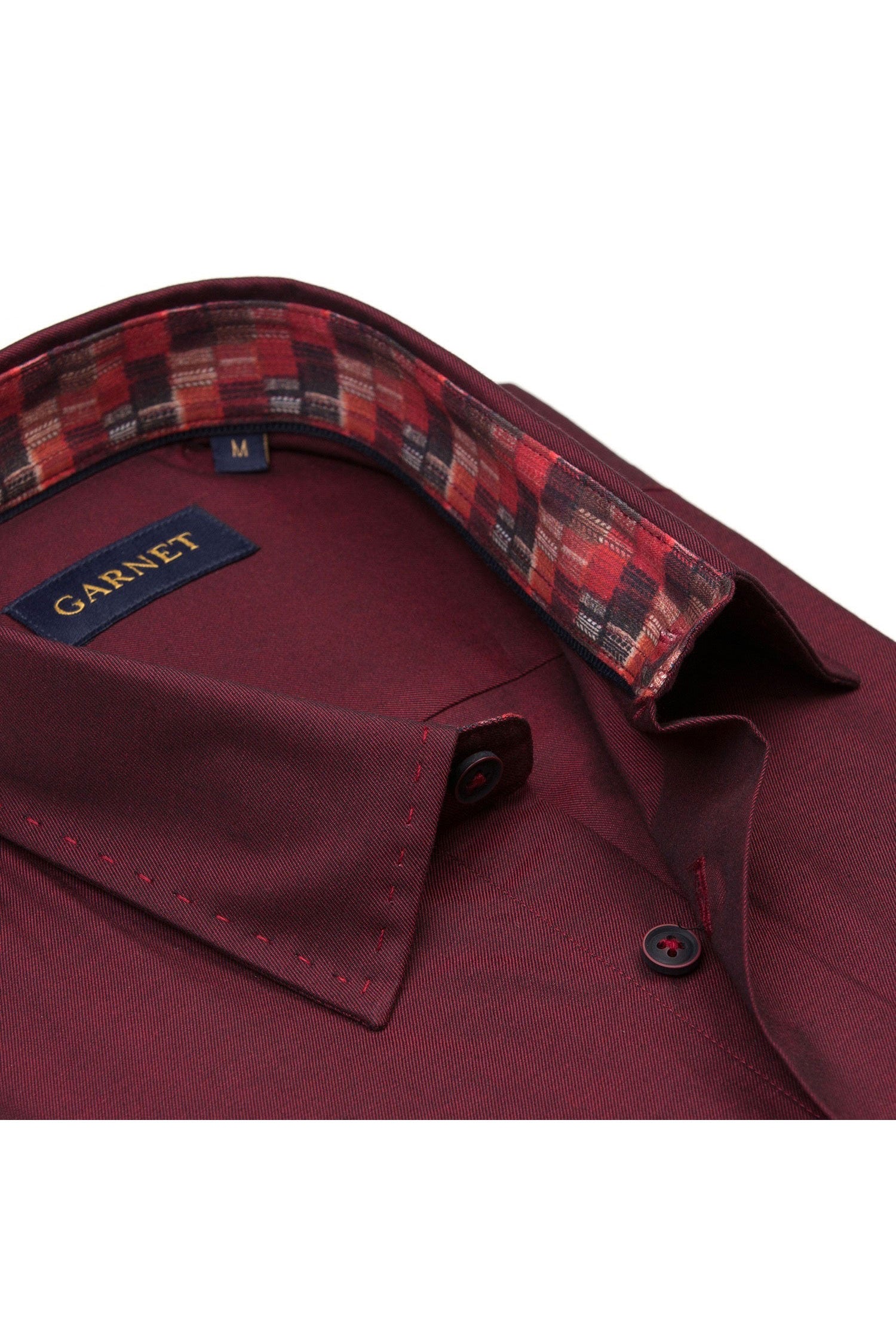 Garnet Men's Twill Solid Color Long Sleeve Shirt 2421076 Burgundy