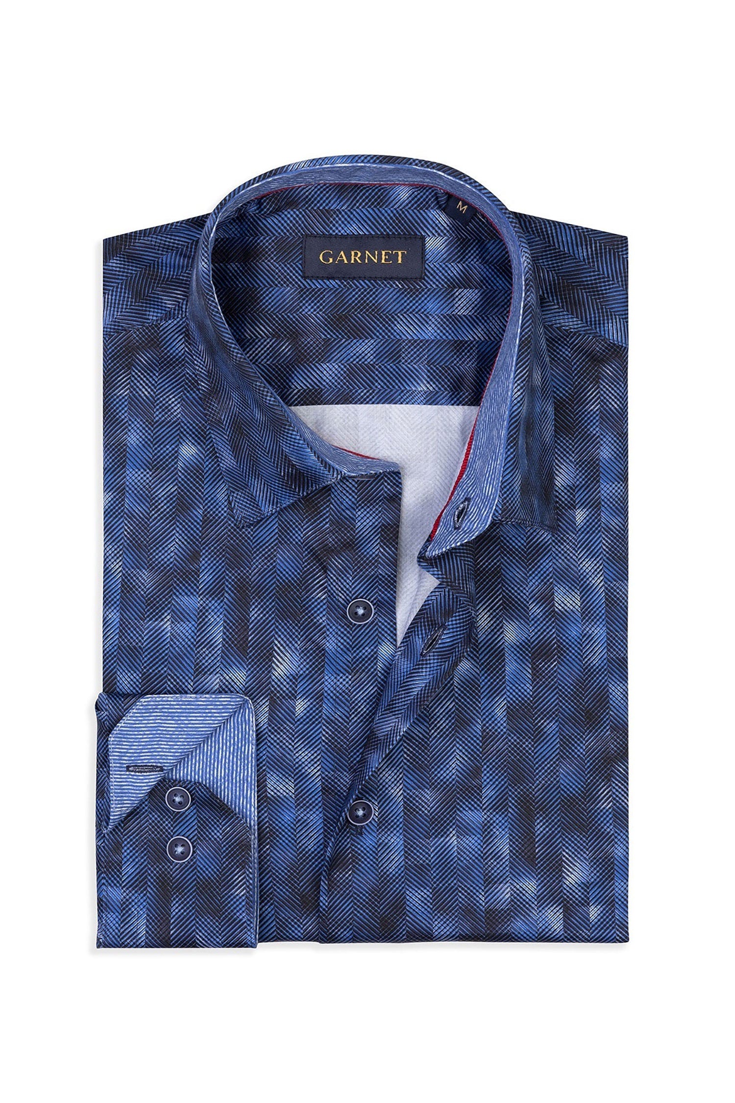 Garnet Men's Herringbone Abstract Printed Long Sleeve Shirt 2421064 Navy