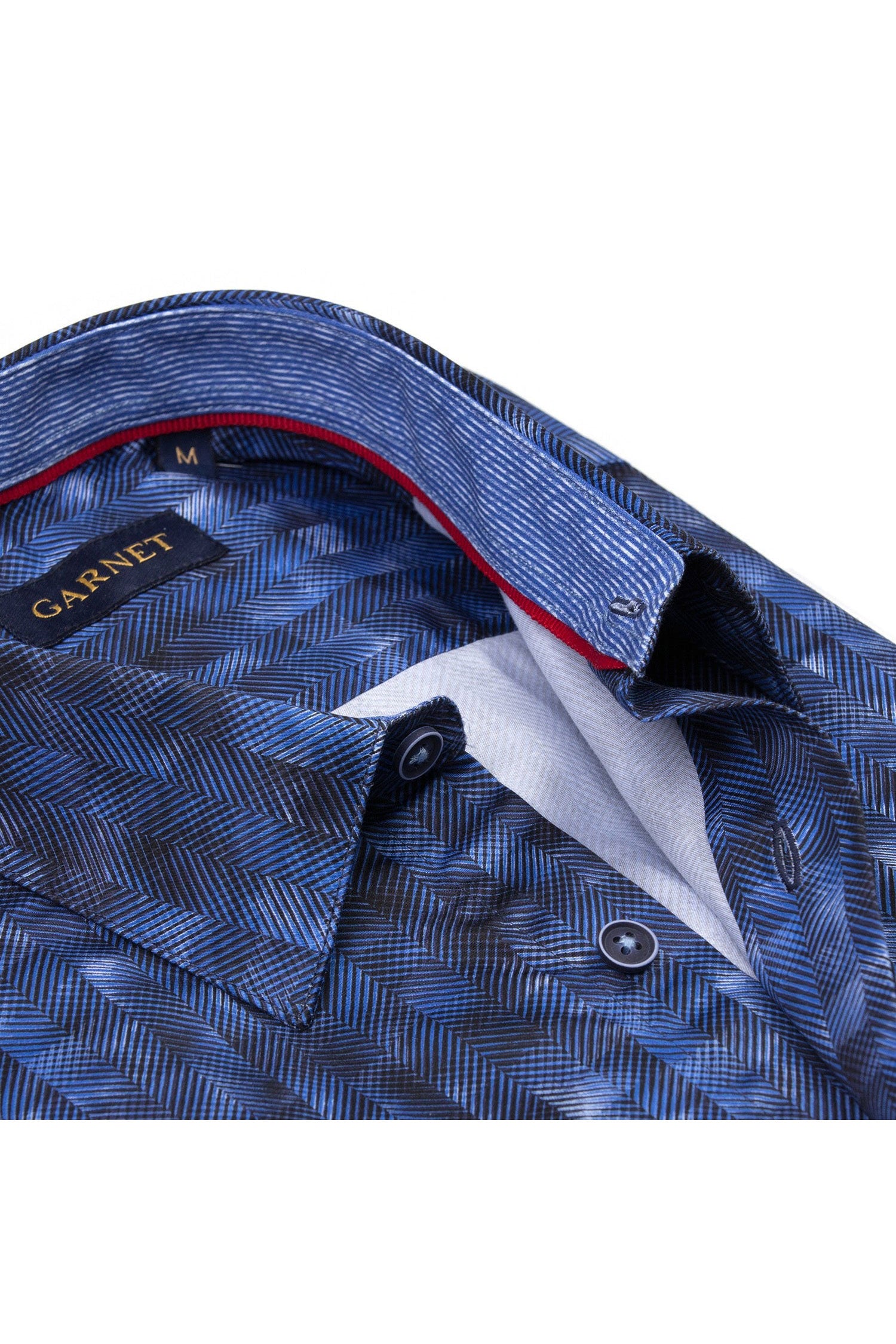 Garnet Men's Herringbone Abstract Printed Long Sleeve Shirt 2421064 Navy