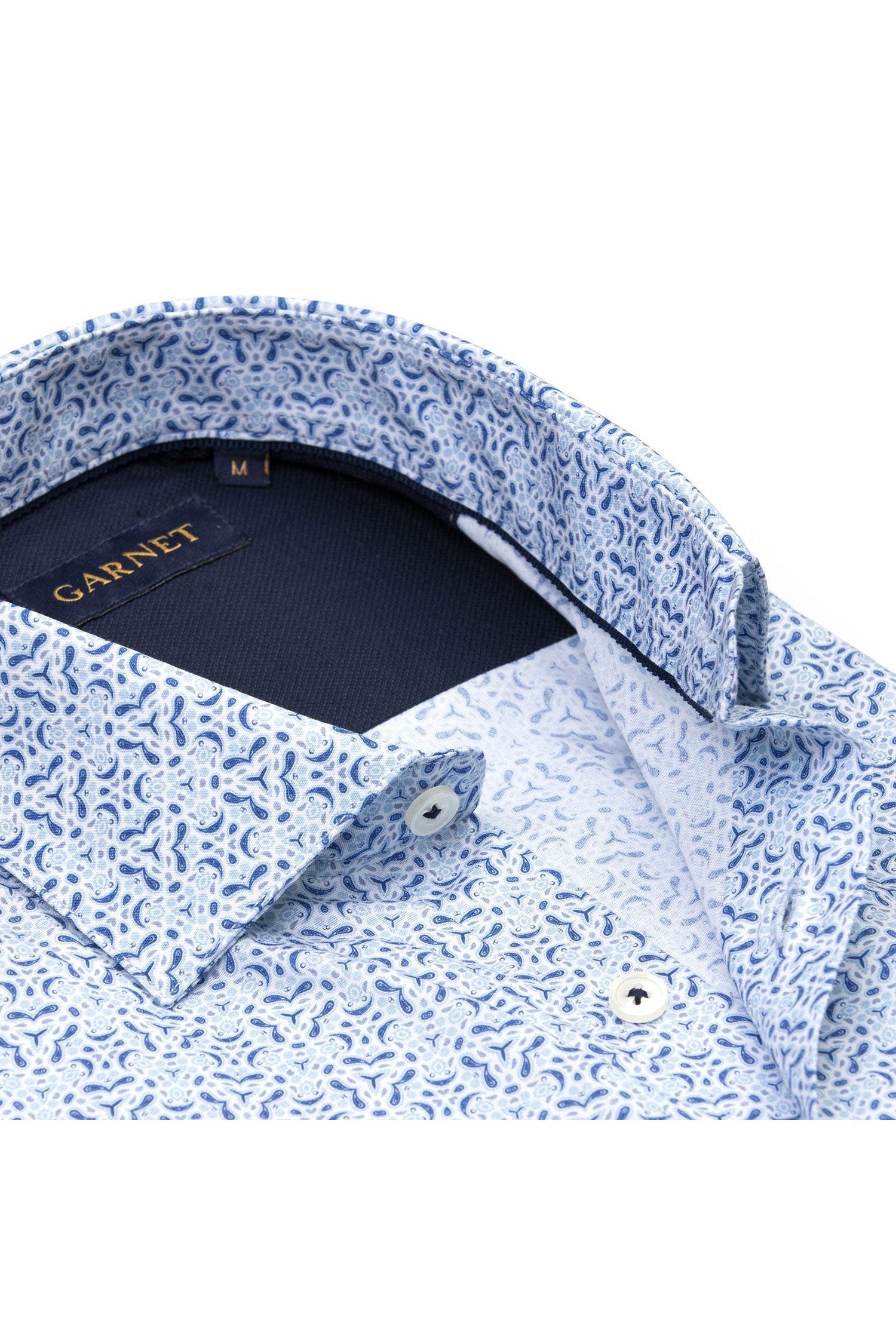 Garnet Men's Polka Dot Printed Stretch Short Sleeve Shirt 2411076 Indigo