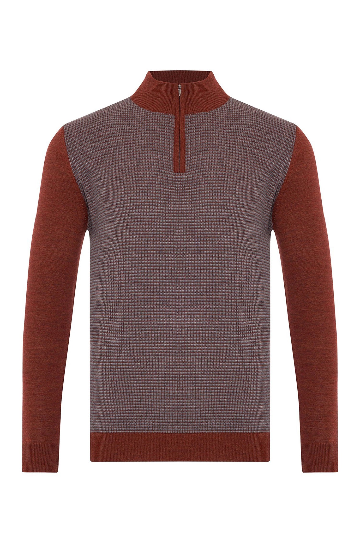 Garnet Men's Knit Two Tone Quarter Zip Long Sleeve Sweater 2422026