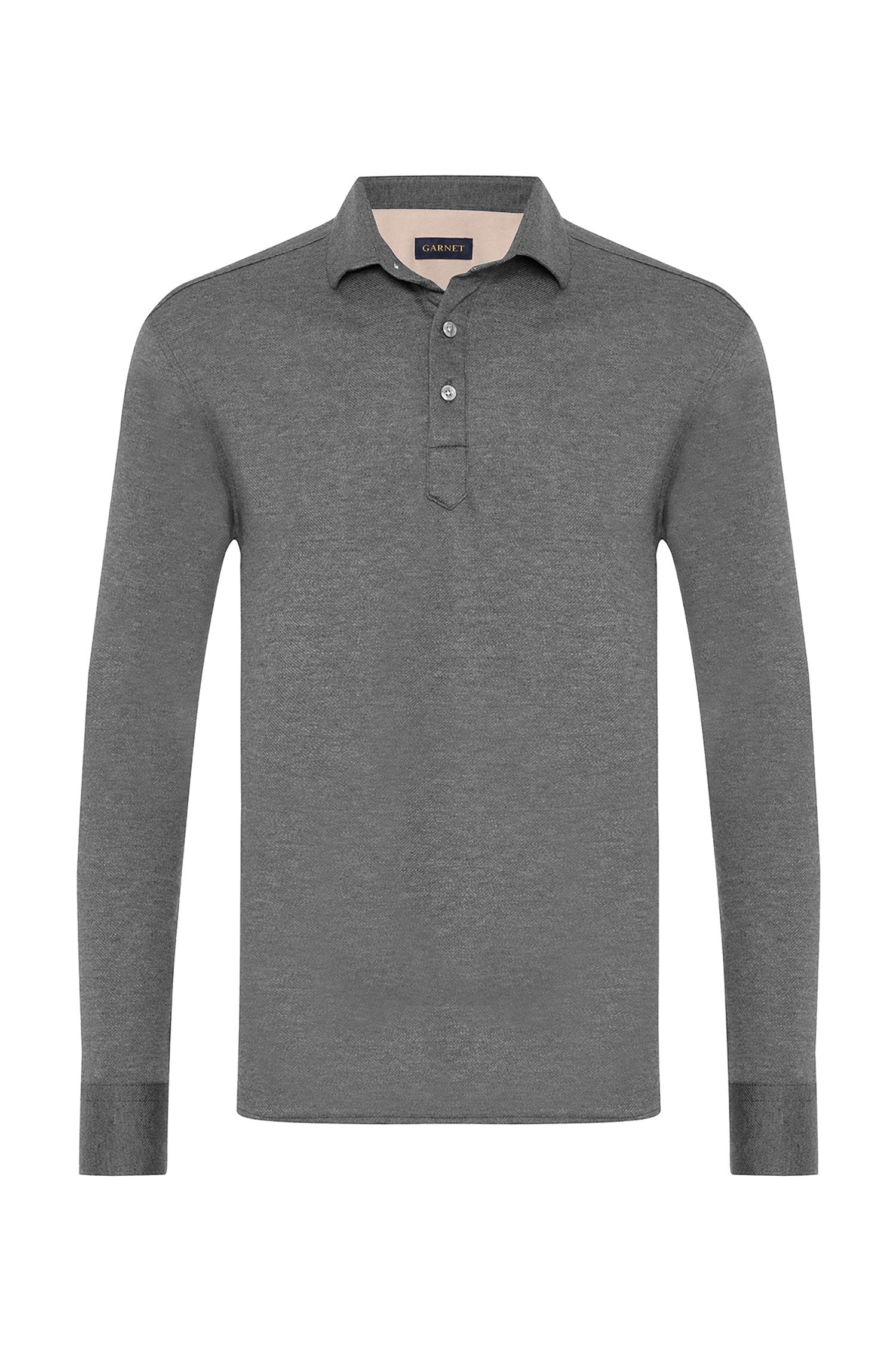 Garnet Men's Long Sleeve Knit Polo Shirt 2421040 Charcoal