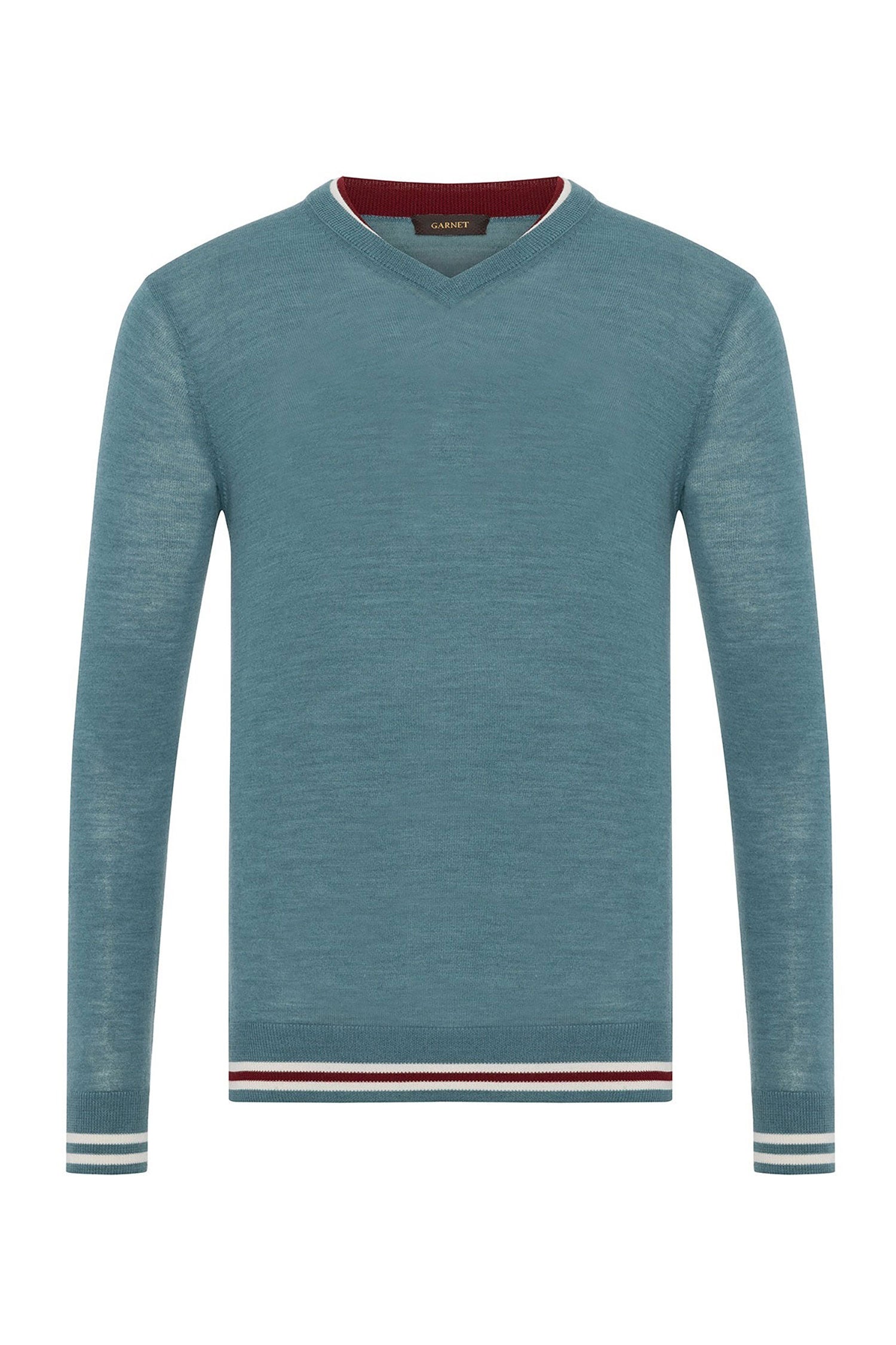 Garnet Men's V-Neck Long Sleeve Knit Wool Sweater 2422002 Green
