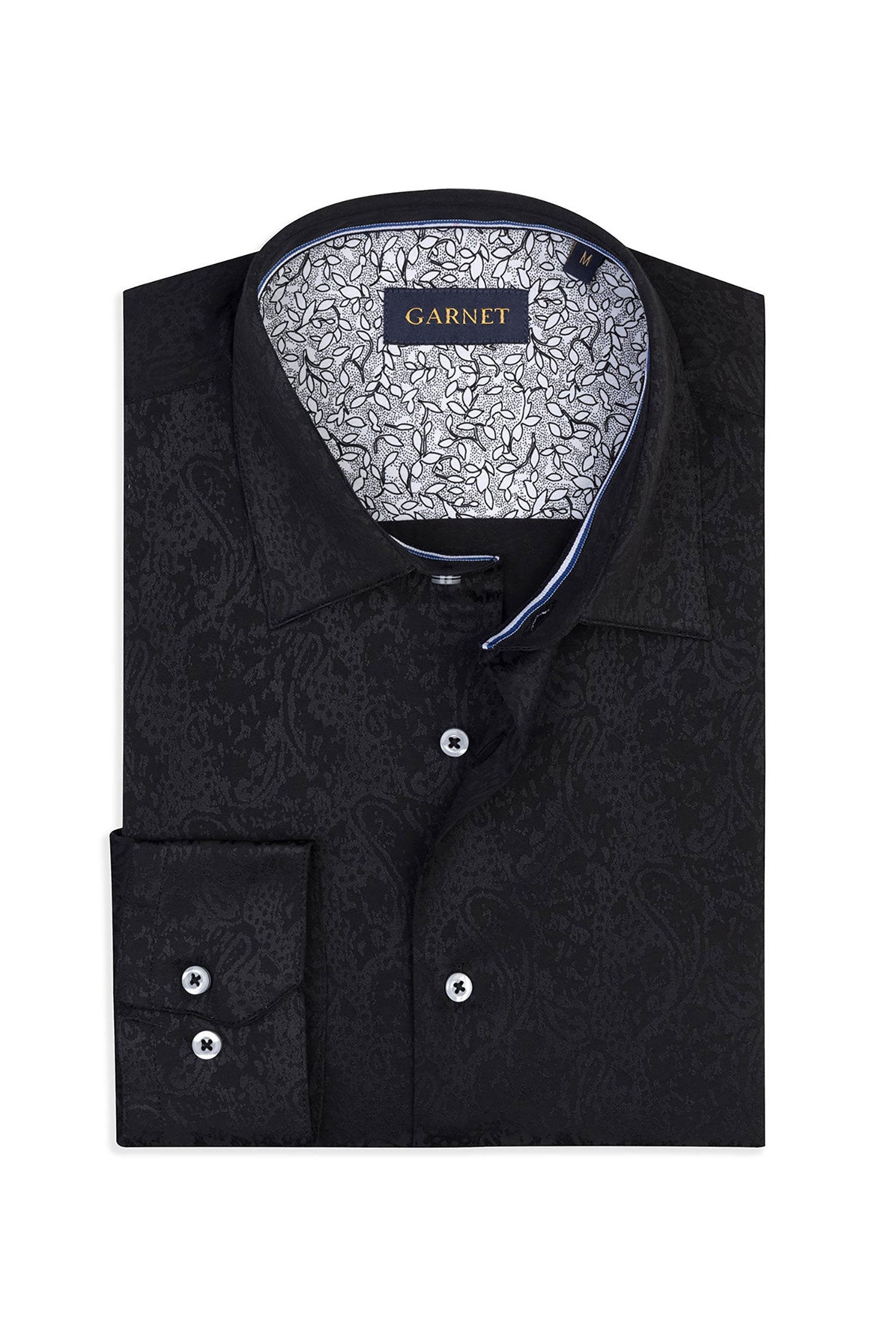 Garnet Men's Soli Plain Jacquard Long Sleeve Shirt 241102 Black