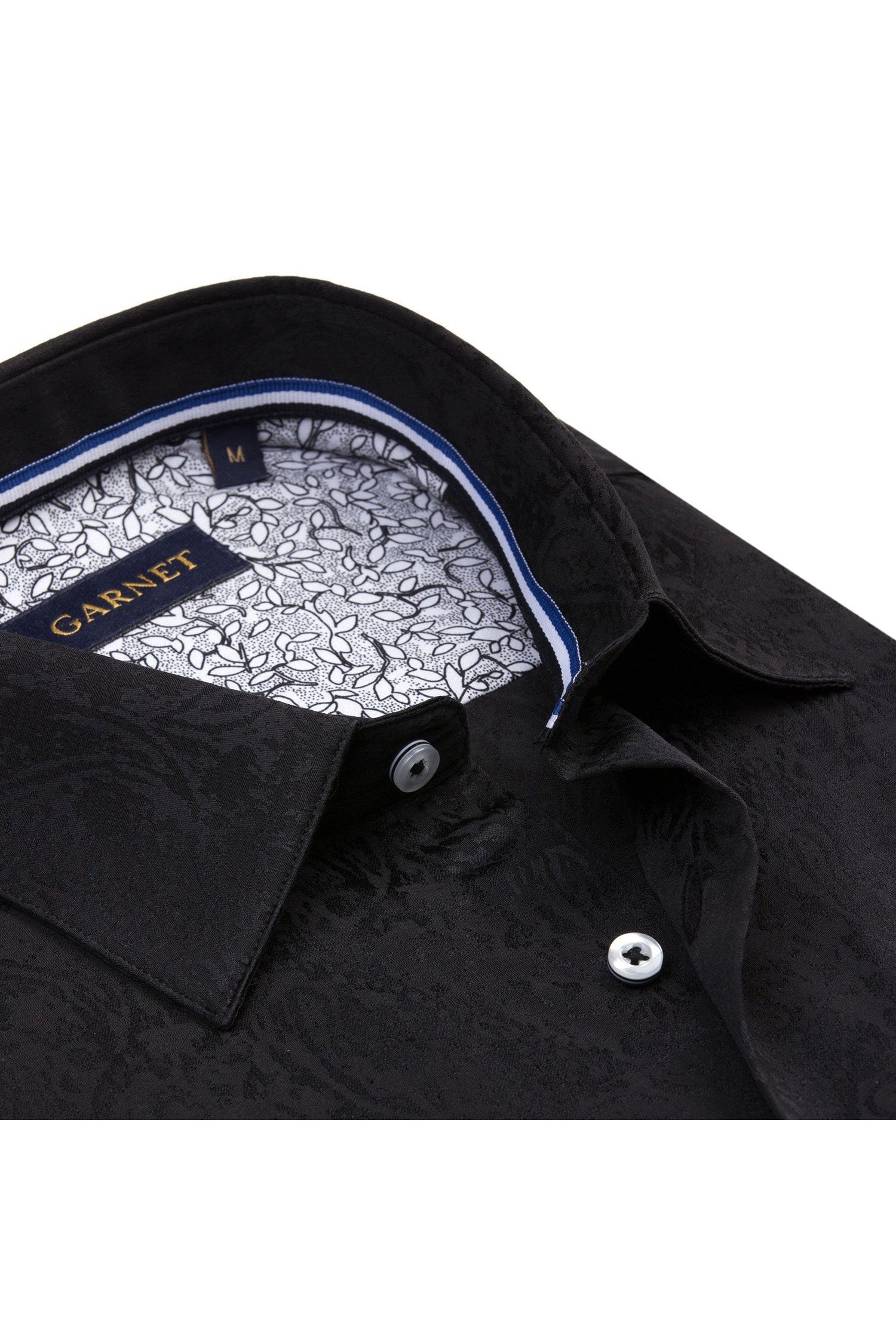Garnet Men's Soli Plain Jacquard Long Sleeve Shirt 241102 Black