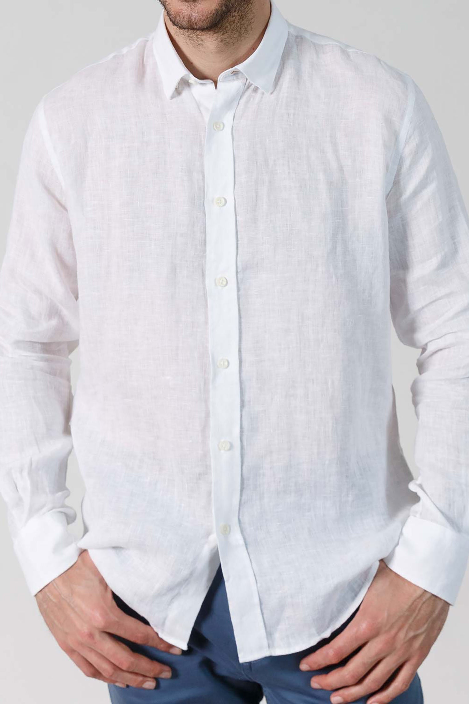 Garnet Men's Linen Solid Long Sleeve Shirt SP1005CS White