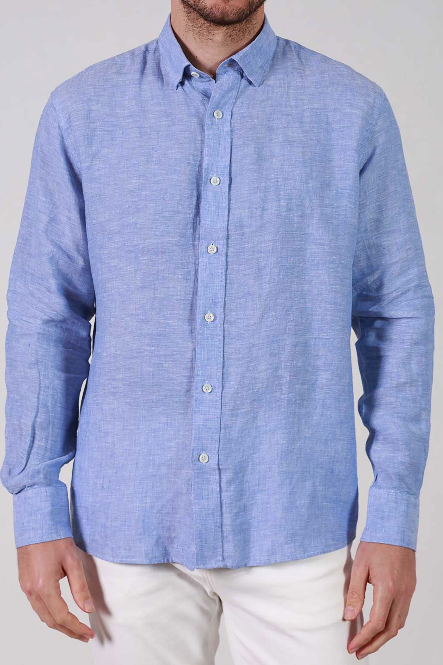 Garnet Men's Linen Solid Long Sleeve Shirt SP1005CS Blue