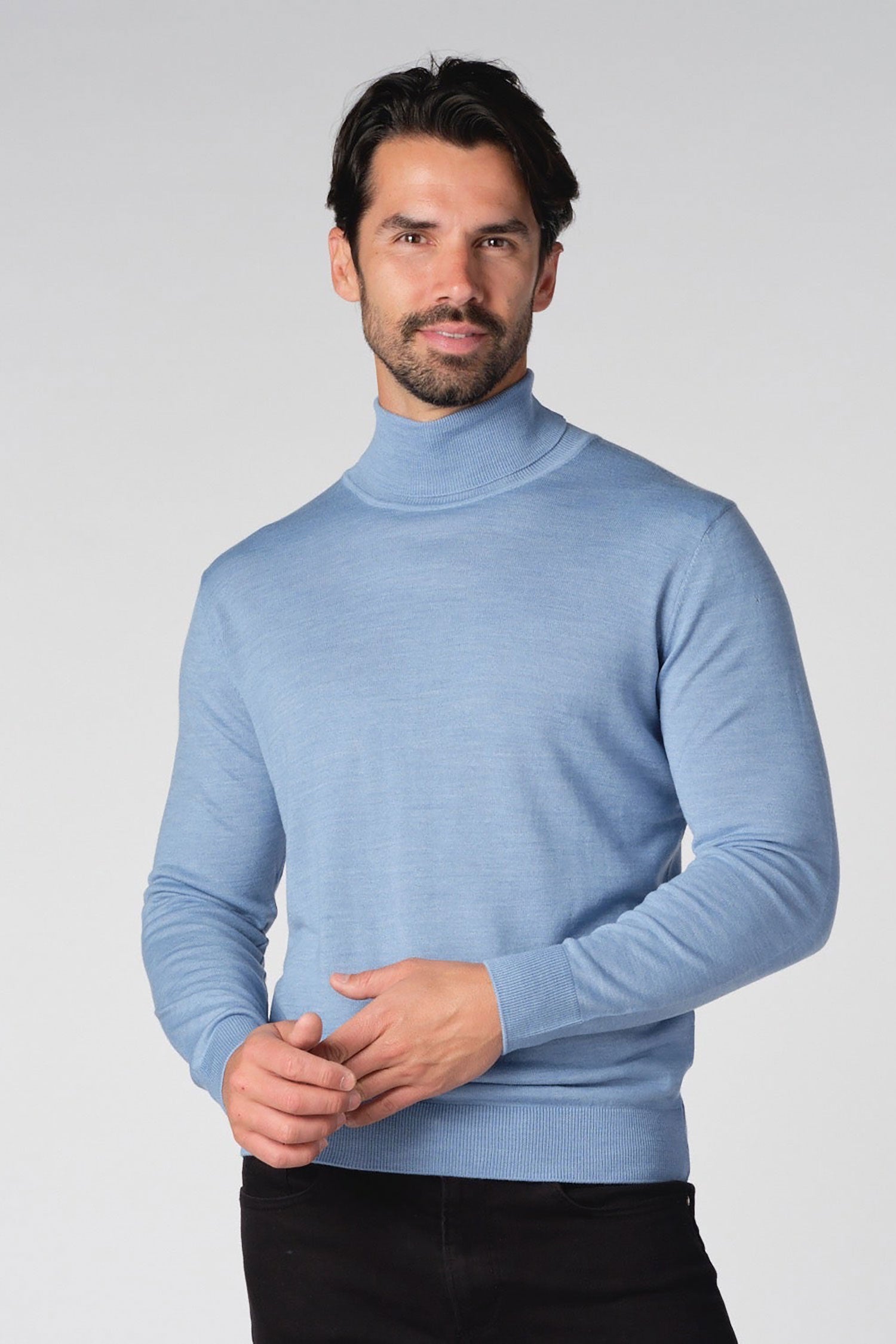 Garnet Men's Merino Wool Solid Turtle Neck Long Sleeve Sweater BTK 7003 Blue