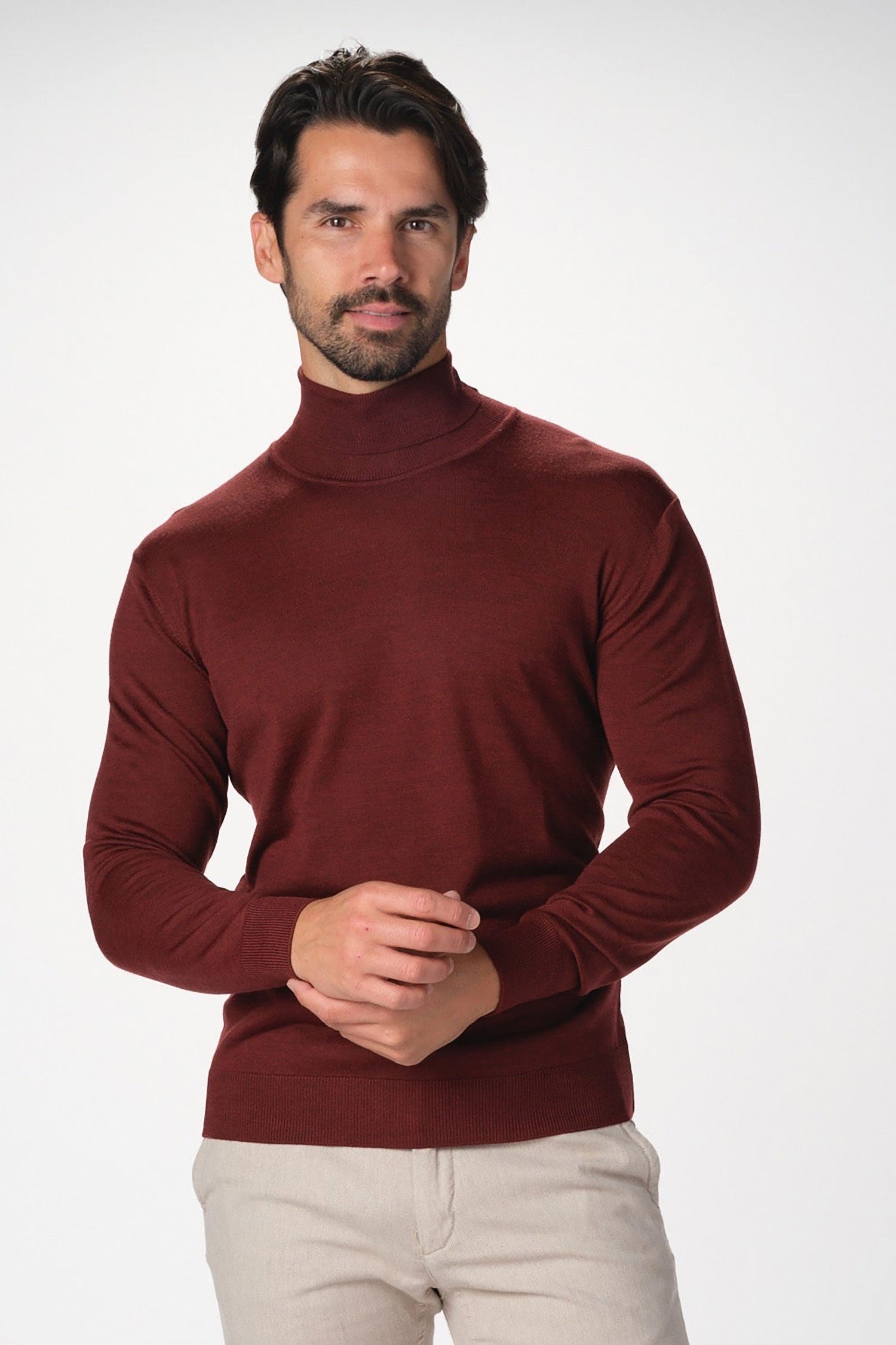 Garnet Men's Merino Wool Solid Turtle Neck Long Sleeve Sweater BTK 7003