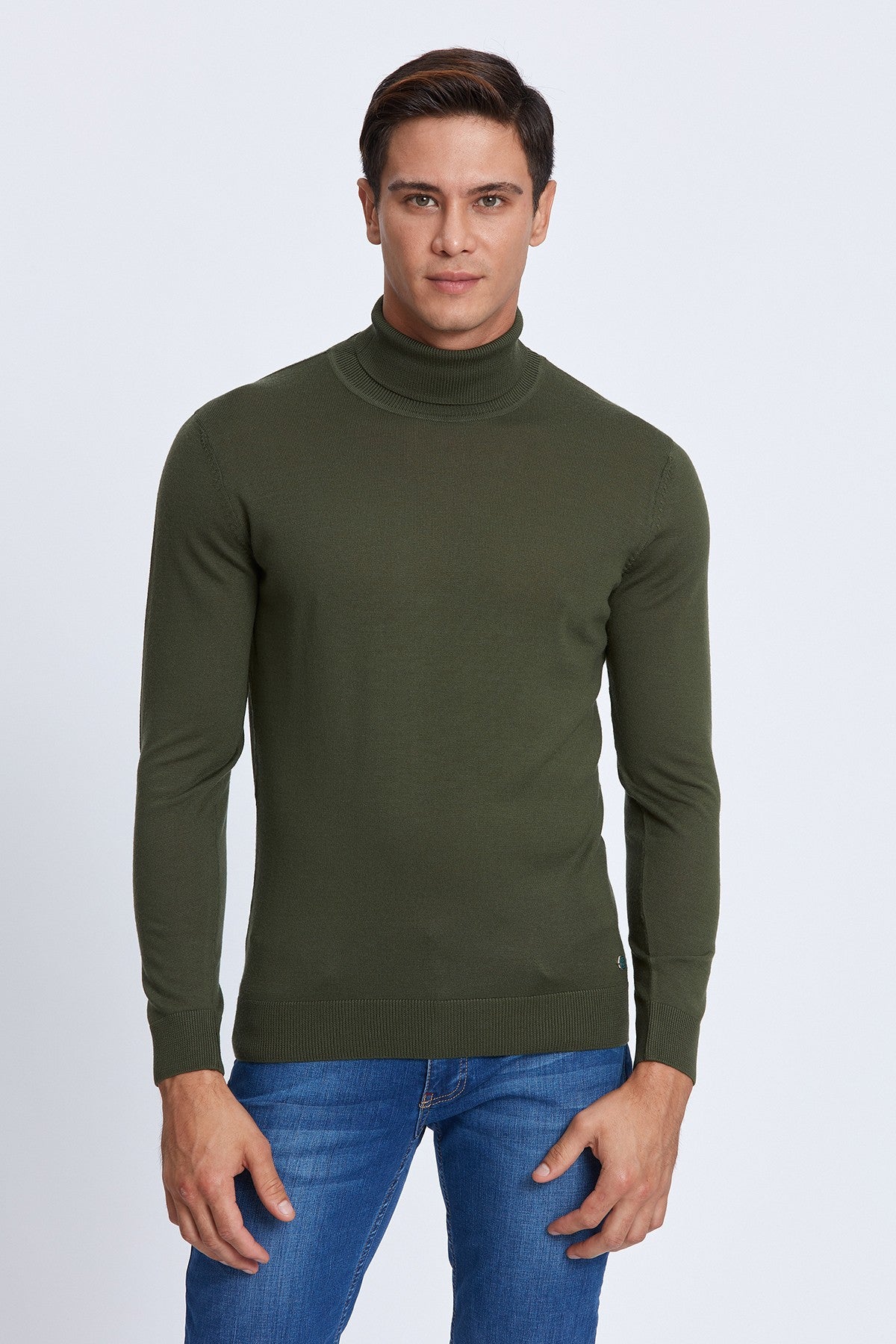 Garnet Men's Merino Wool Solid Turtle Neck Long Sleeve Sweater BTK 7003