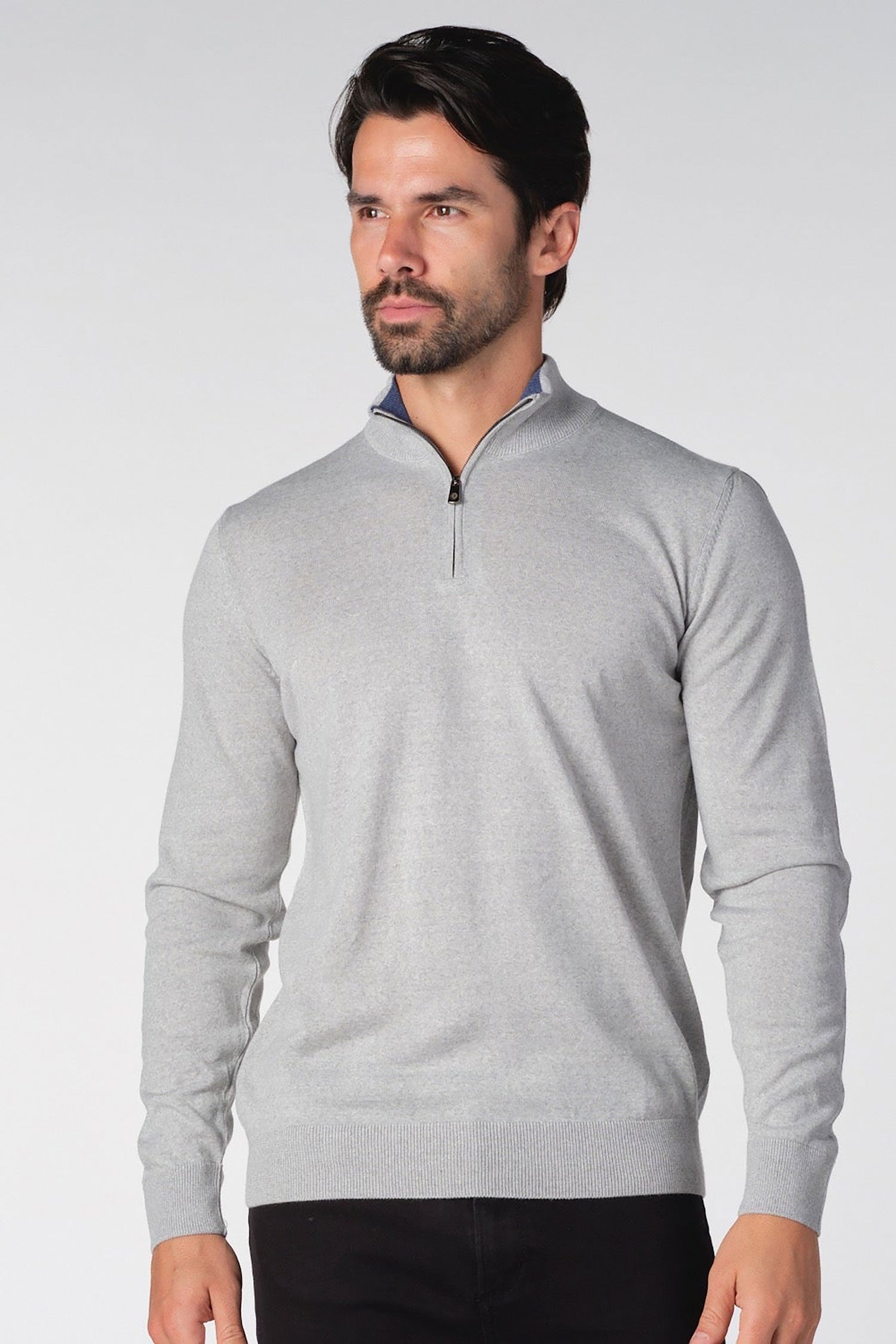 Garnet Men's Wool Solid Quarter Zip Long Sleeve Sweater BTK 7007 Grey