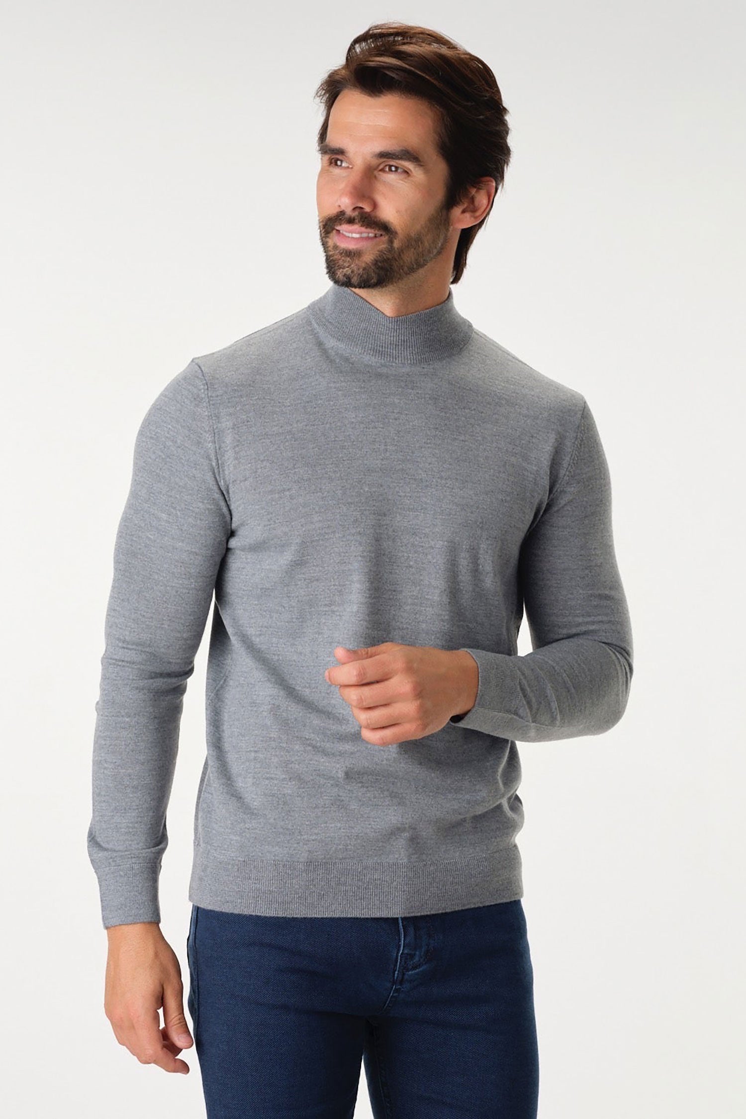 Garnet Men's Merino Wool Solid Mock Neck Long Sleeve Sweater BTK 7004