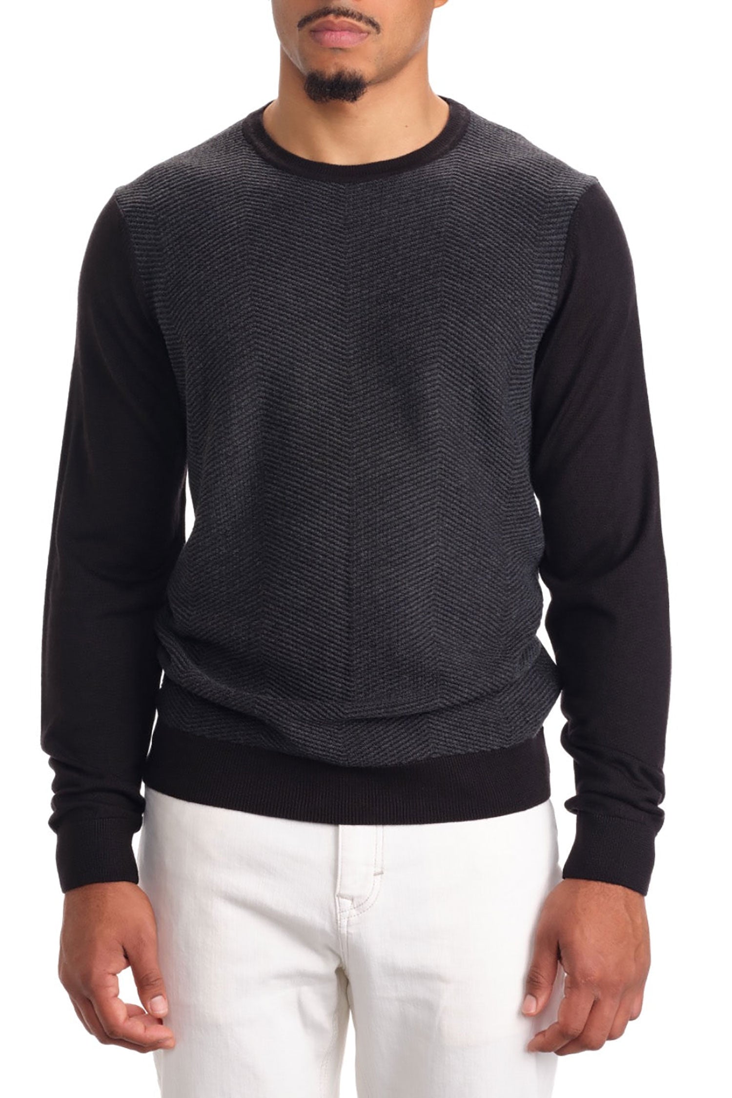 Garnet Men's Herringbone Wool Two Tone long Sleeve Sweater 2122019
