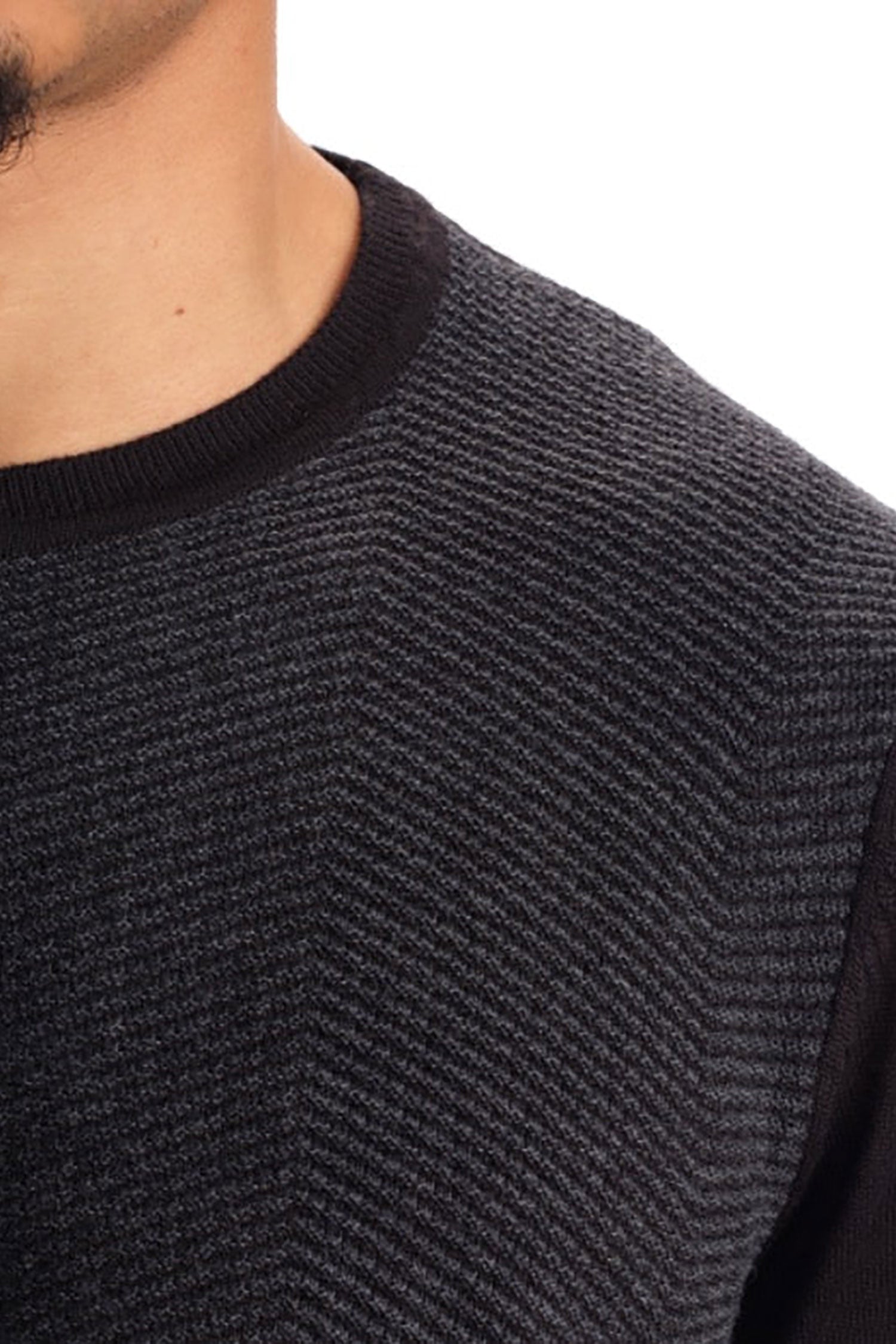 Garnet Men's Herringbone Wool Two Tone long Sleeve Sweater 2122019