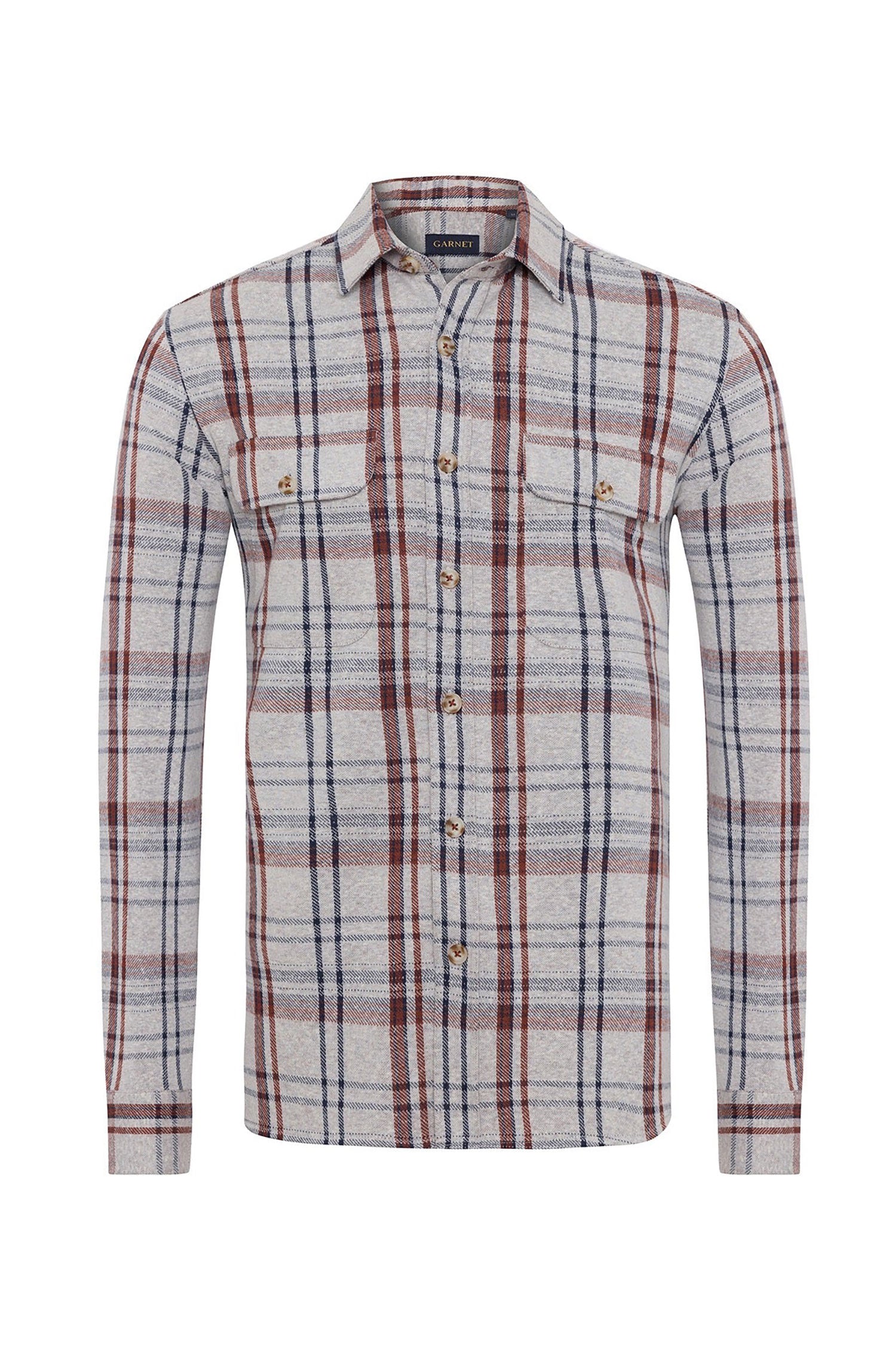 Garnet Men's Checkered Plaid Printed Long Sleeve  Shirt 2421002