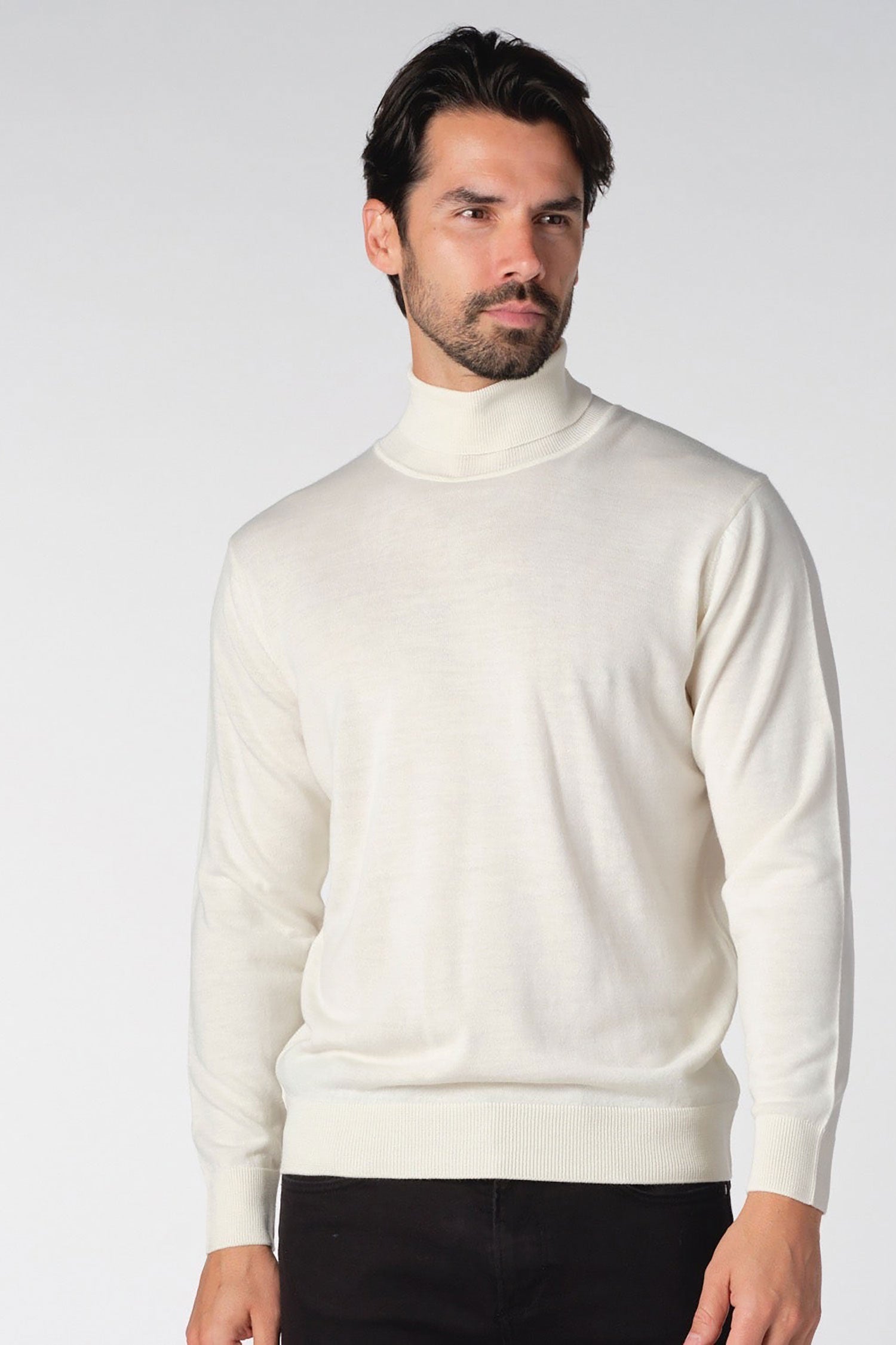 Garnet Men's Merino Wool Solid Turtle Neck Long Sleeve Sweater BTK 7003