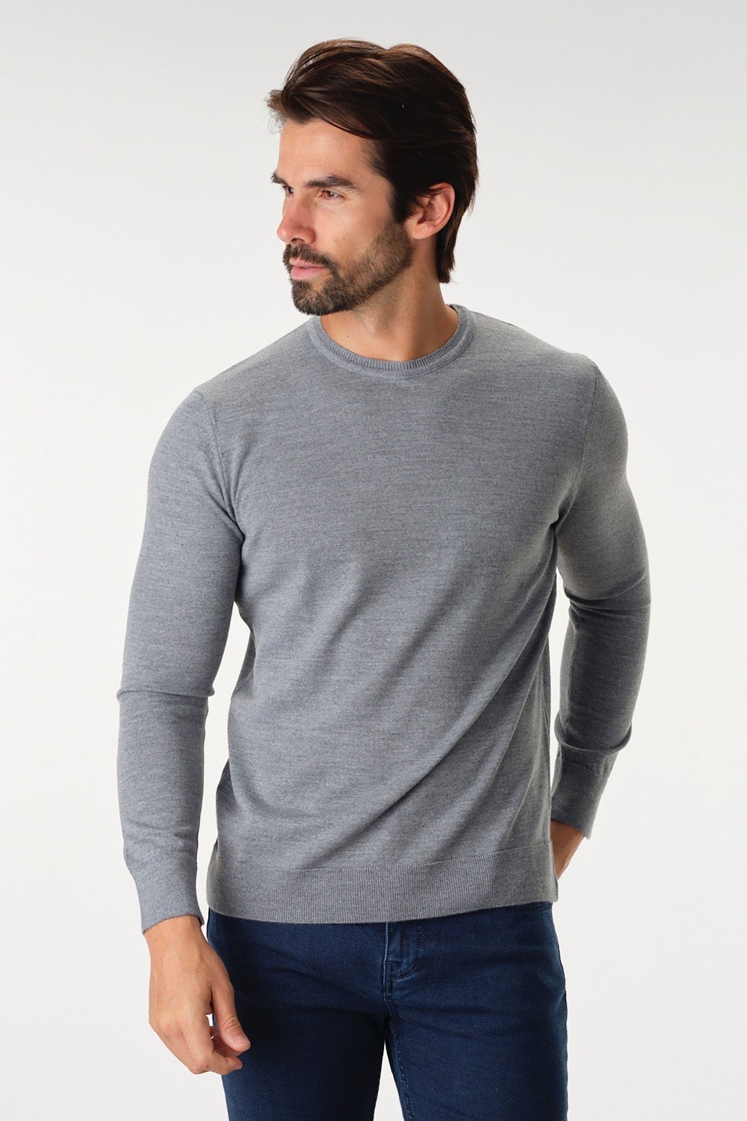 Garnet men's Merino Wool Solid Crew Neck Long Sleeve Sweater BTK 7000