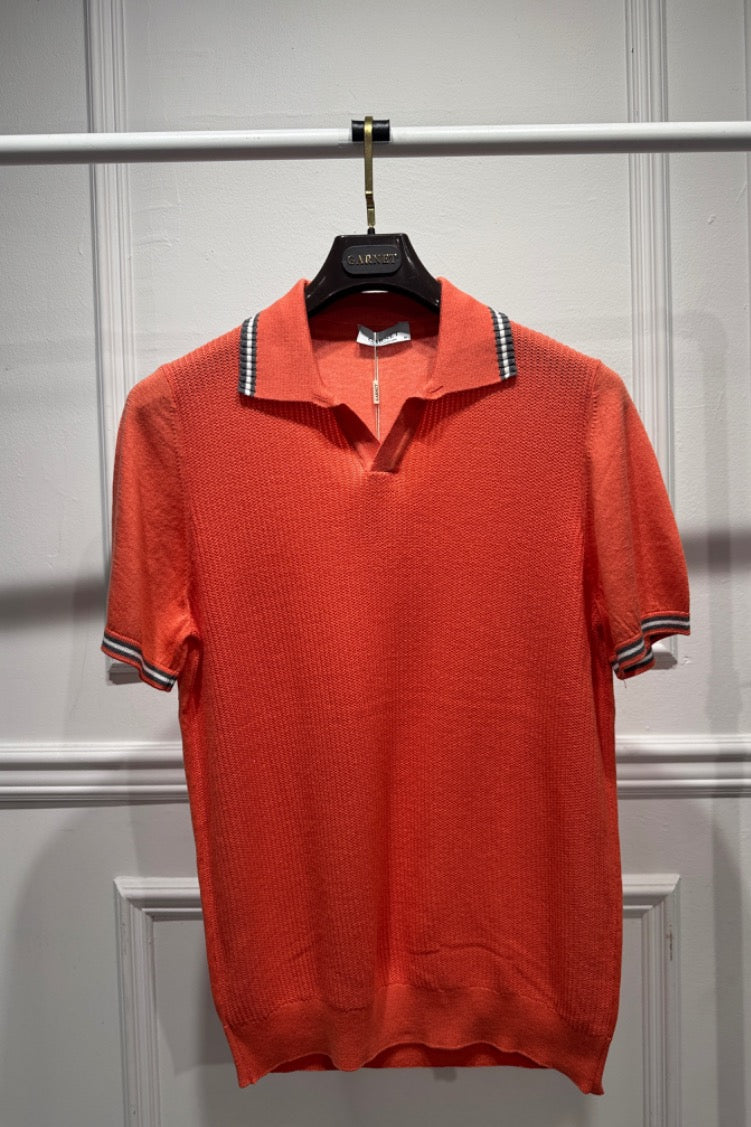 Open Collar Textured Cotton-Tencel Polo