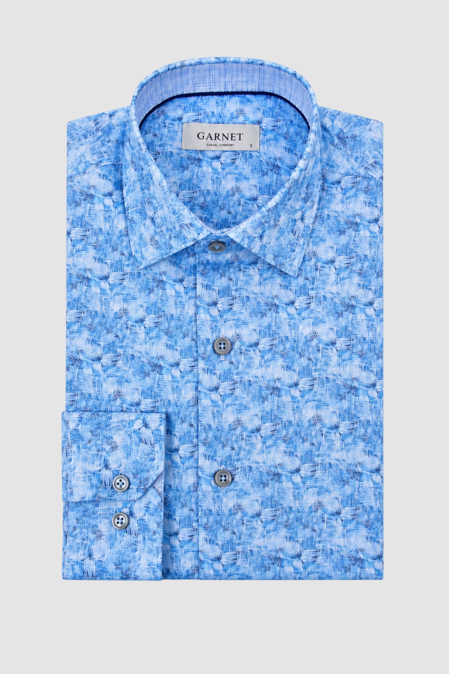 Blue Textured Print Dress Shirt