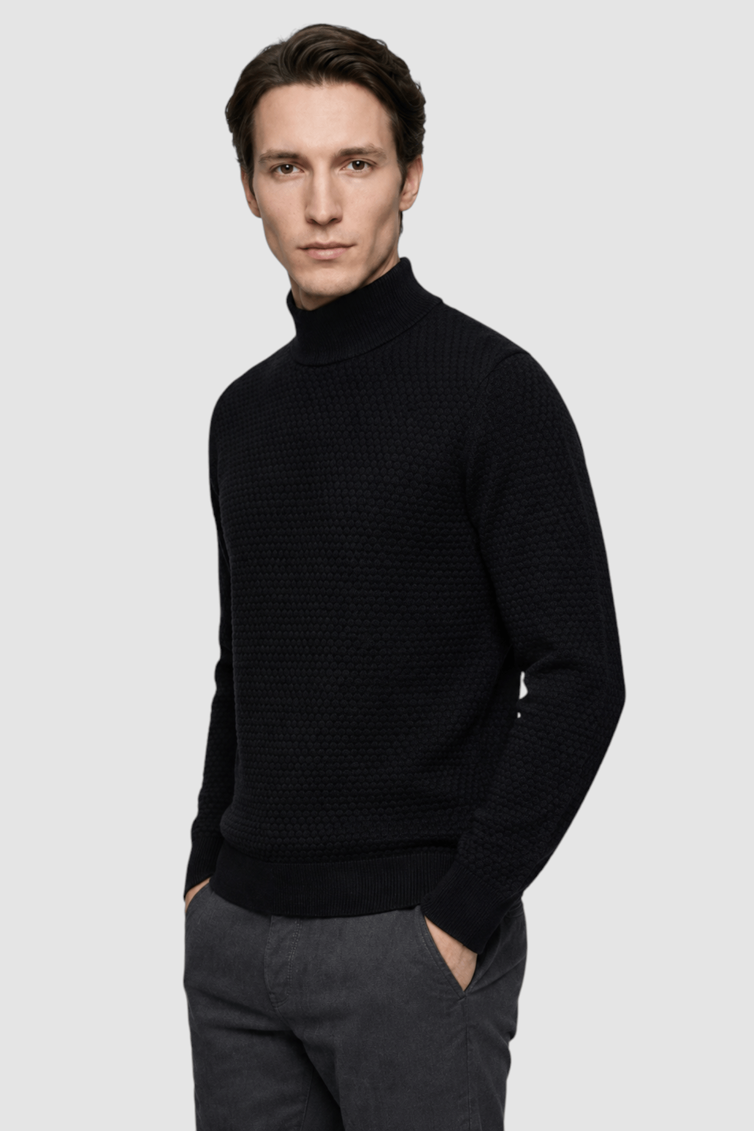 Vance Merino Mock Cable-Knit Turtleneck Sweater