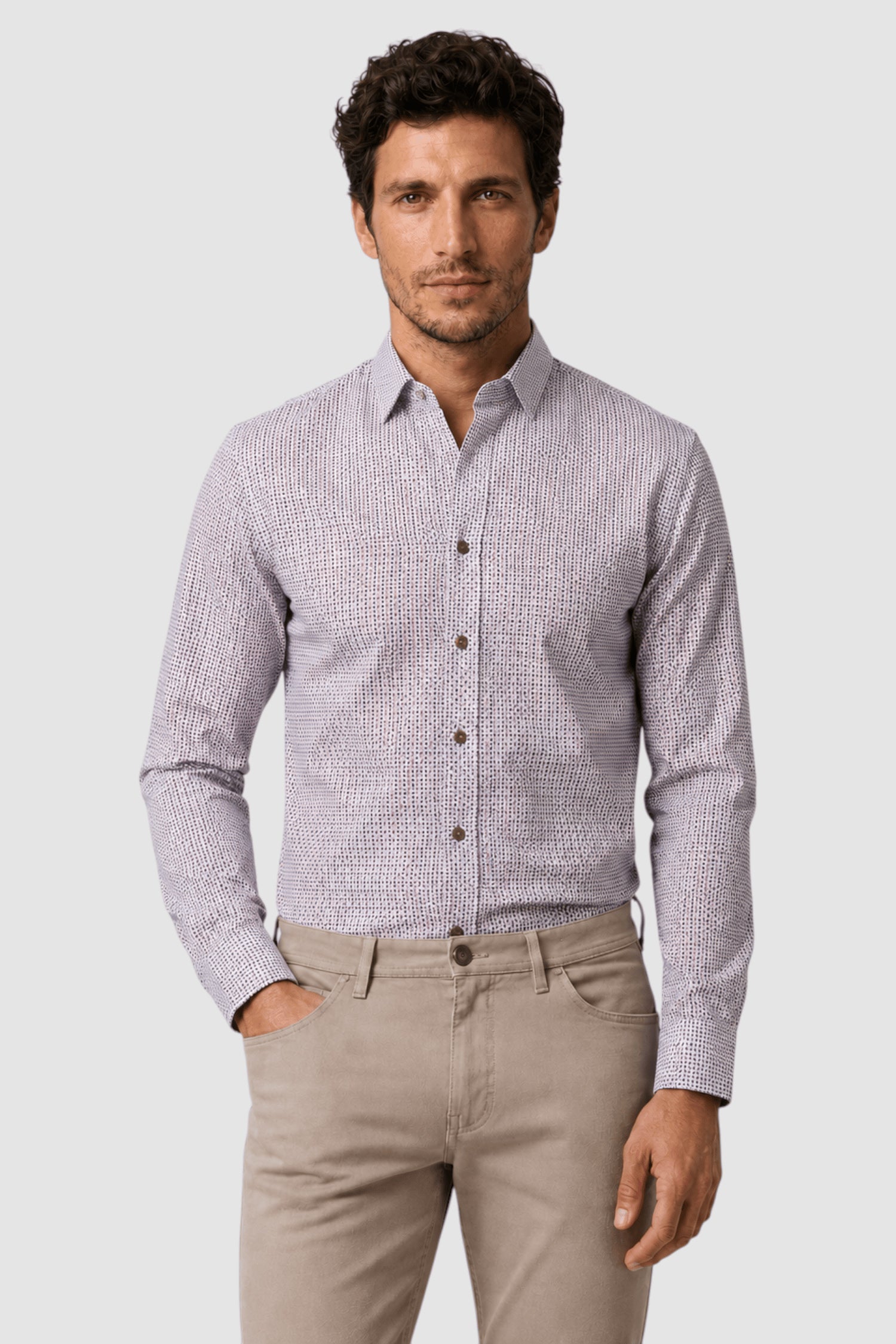 Callum Micro-Pattern Contrast-Trim Shirt