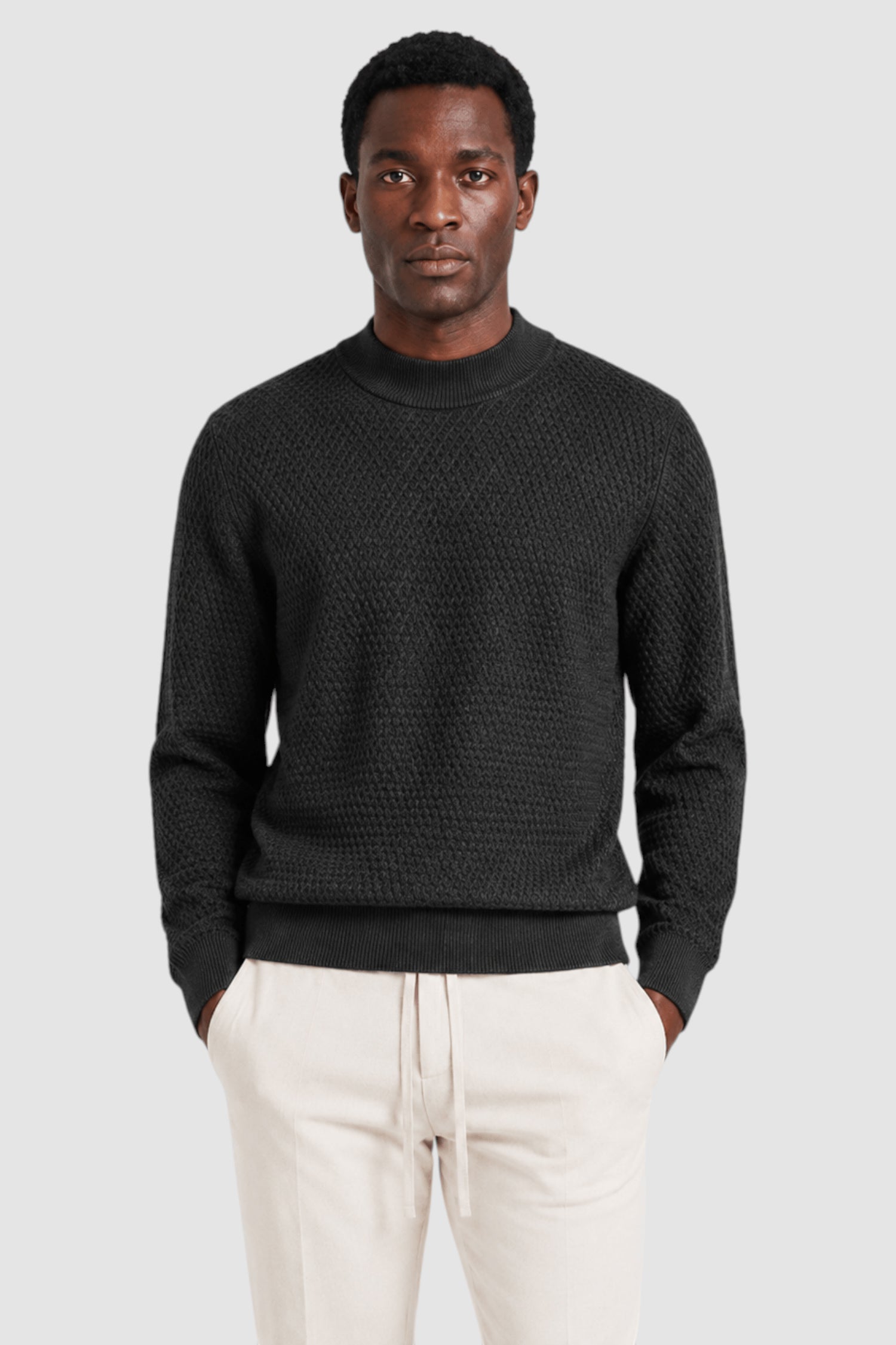 Vance Merino Mock Cable-Knit Turtleneck Sweater