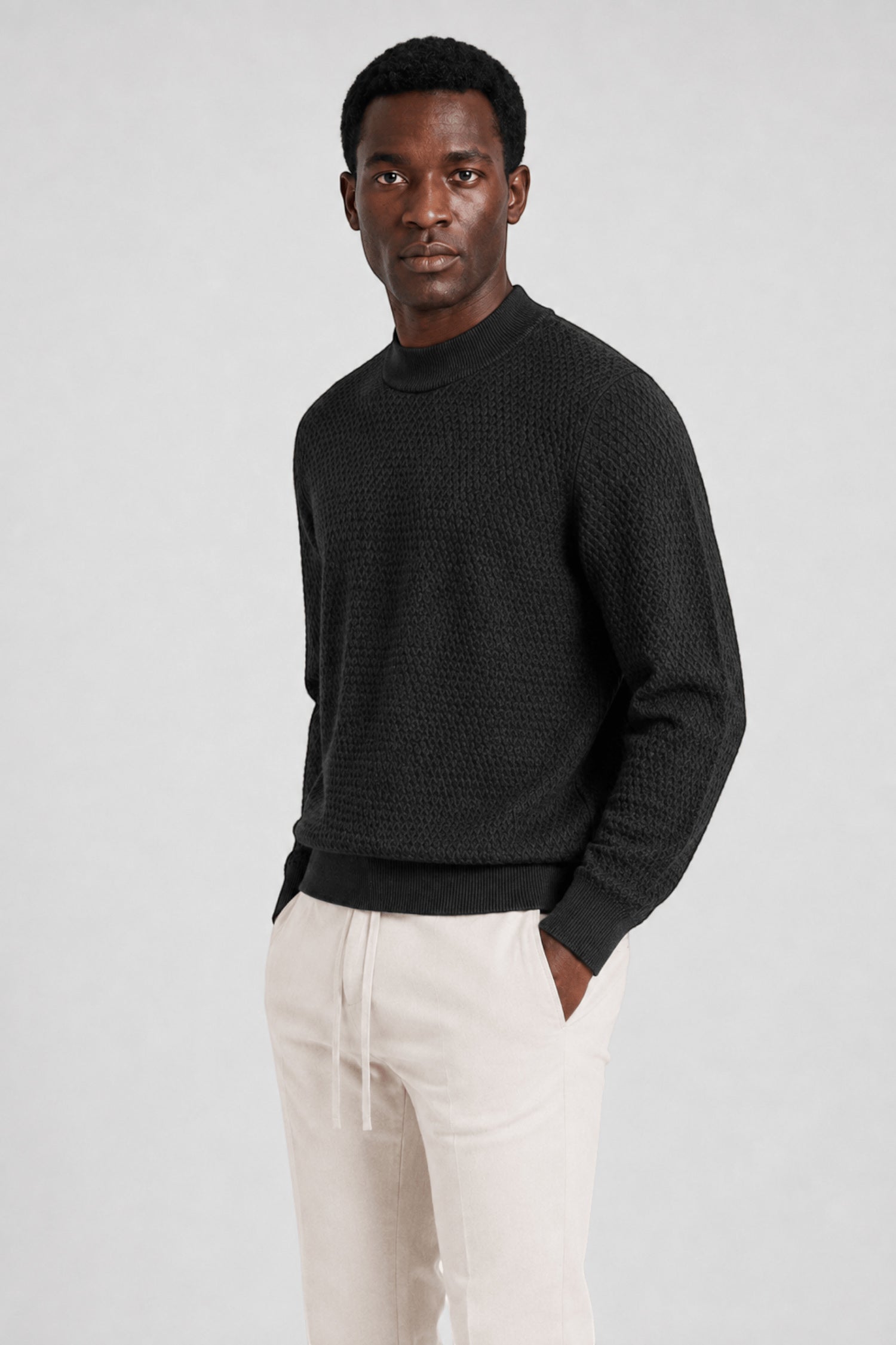 Vance Merino Mock Cable-Knit Turtleneck Sweater