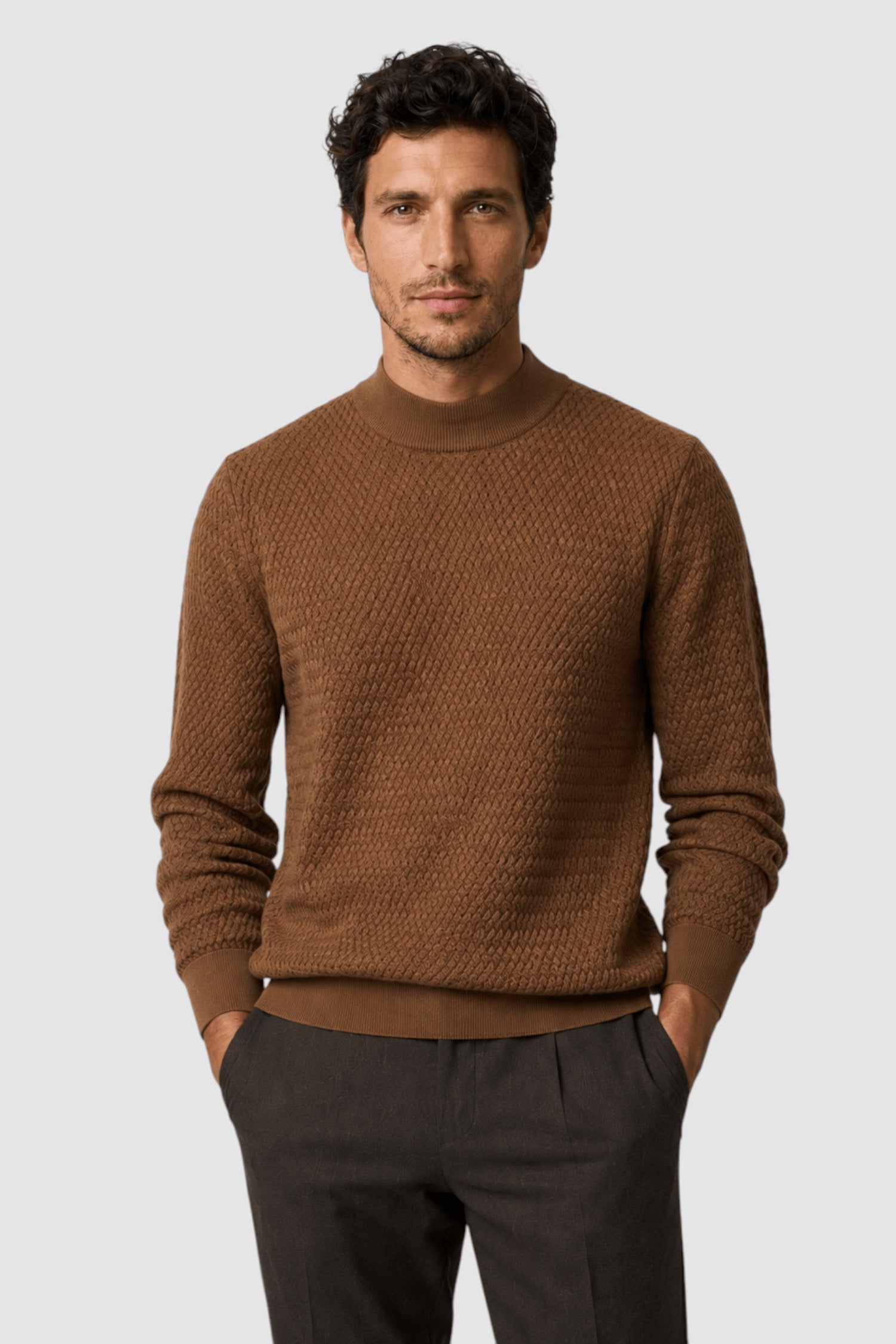 Vance Merino Mock Cable-Knit Turtleneck Sweater