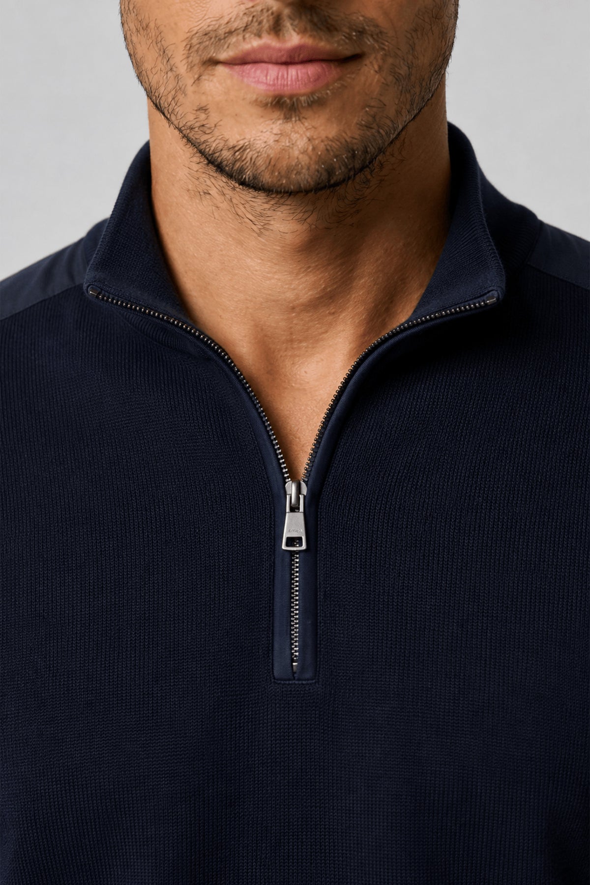 Huxley Suede-Patch Quarter-Zip Sweater