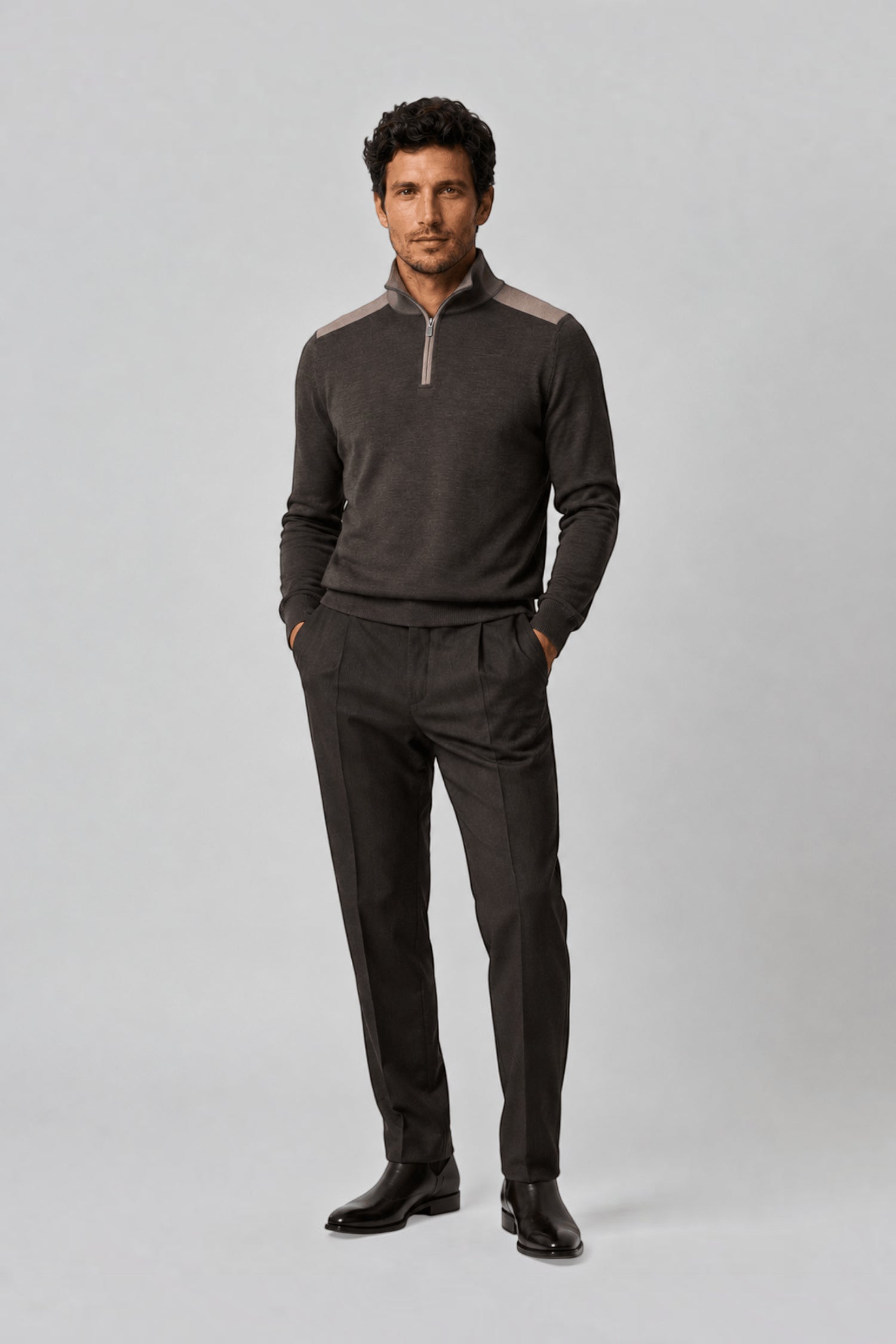 Huxley Suede-Patch Quarter-Zip Sweater